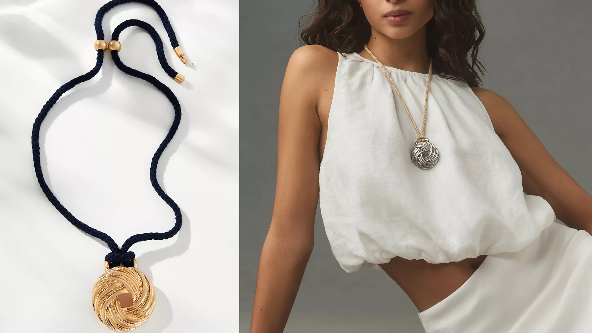 Anthropologie Ribbed Circular Pendant Necklace 