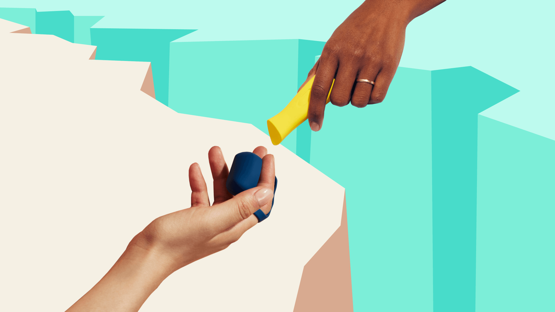 people holding sex toys over a fissure