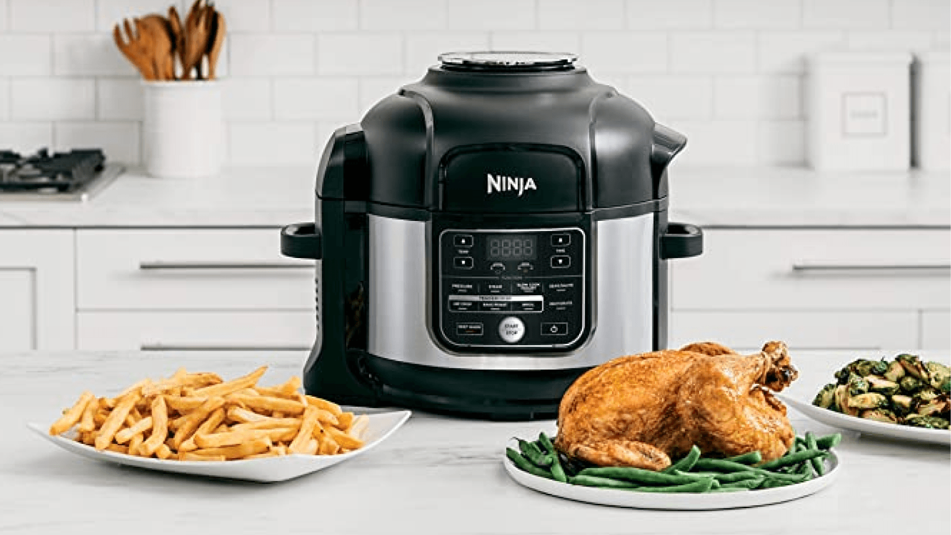 kitchen appliance that has nine functions in one, like broiling, dehydrating, steaming, baking, and more