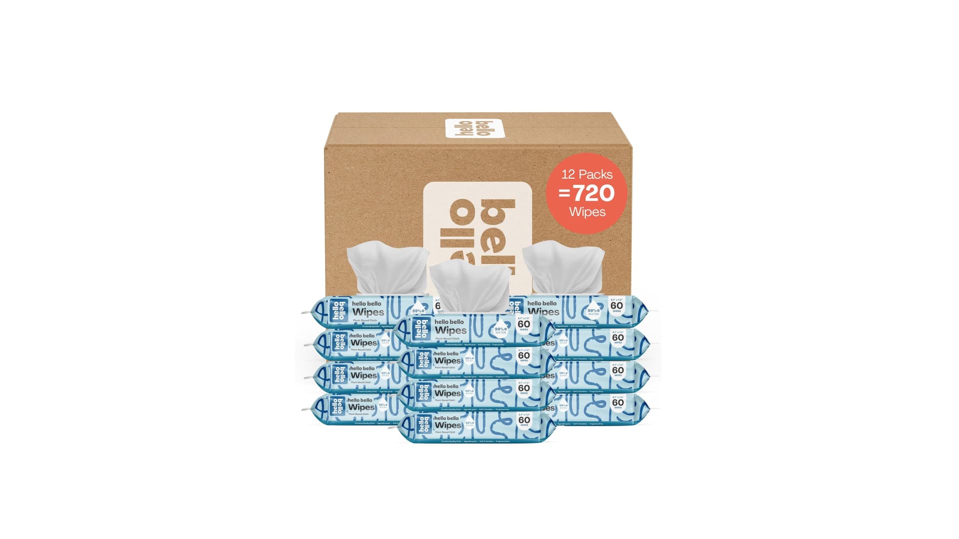 Hello Bello Extra Gentle Unscented Baby Wipes, Plant Based, Made with 99% Water and Aloe for Babies and Kids, 720 Count