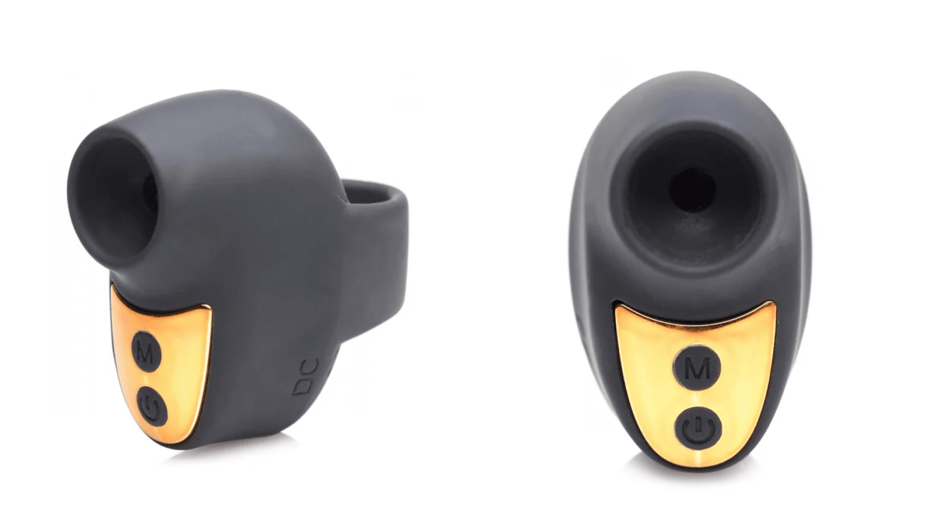 Black silicon finger vibrator with gold accents