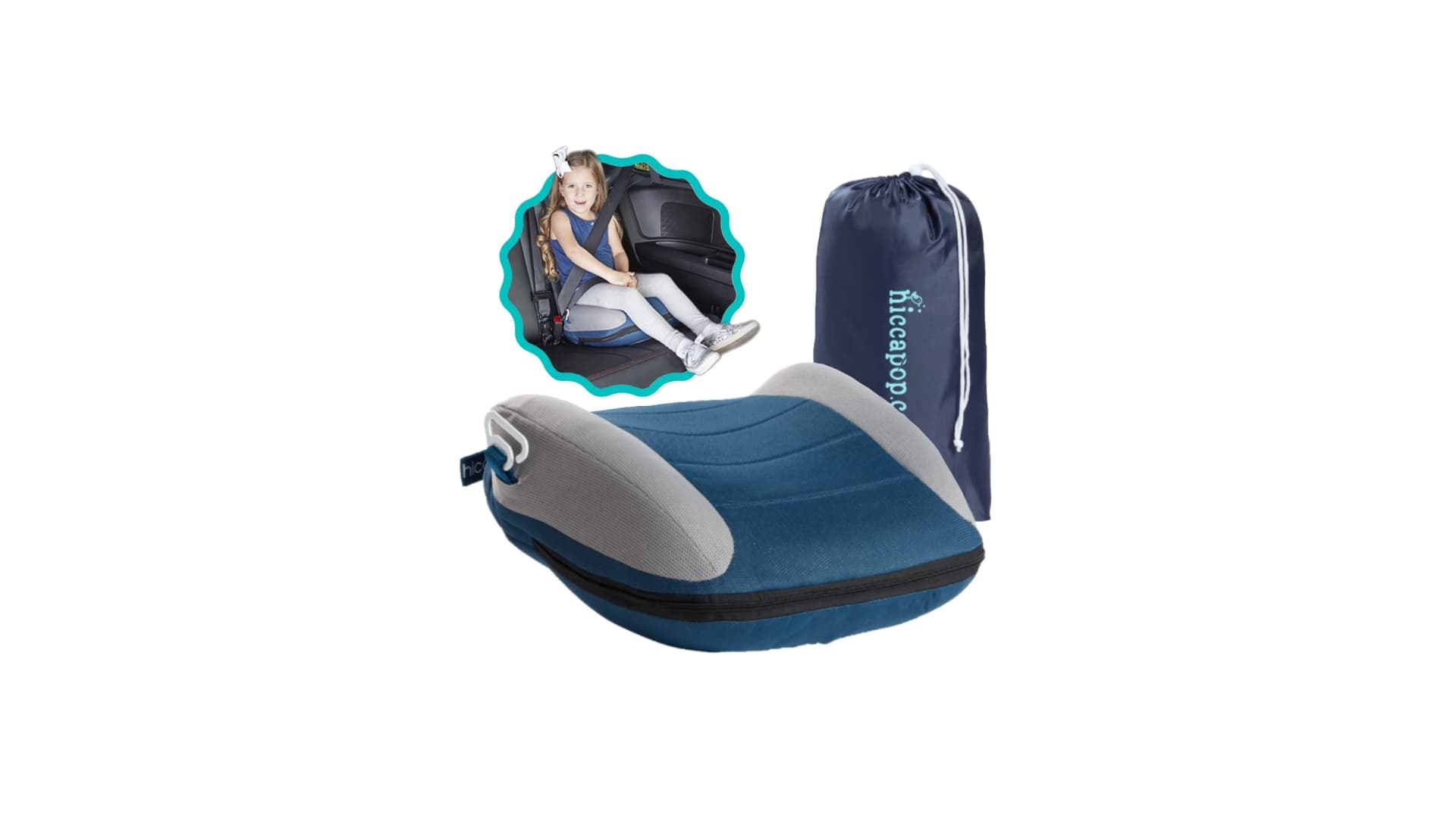 Hiccapop UberBoost Inflatable Booster Car Seat | Travel Booster Car Seat | Portable Booster Seat for Toddlers, Kids, Child (Navy/Gray)