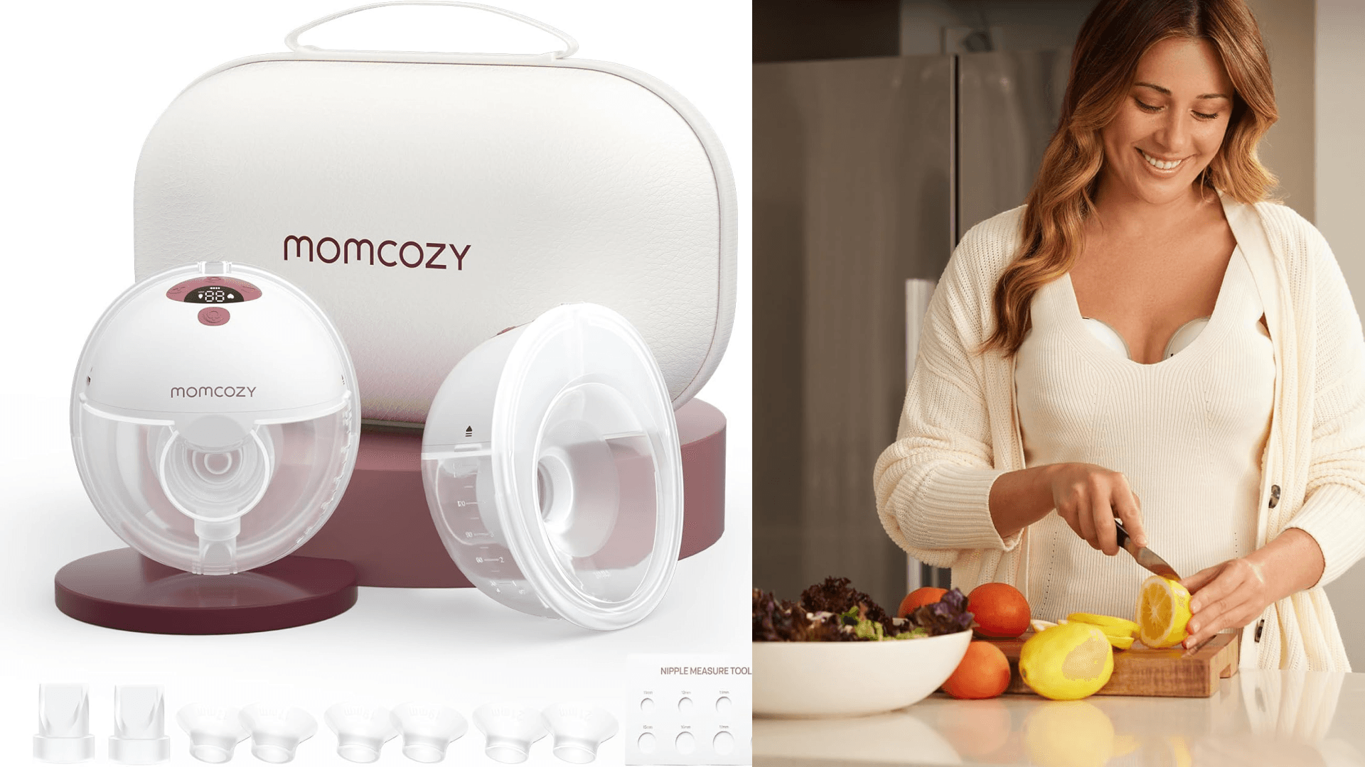 Momcozy M5 Hands-Free Wearable Breast Pump, Double-Sealed Flange for Baby-Like Comfort, 3 Modes & 9 Suction Levels, Portable Electric Pump – 24mm, 2-Pack Cozy Red