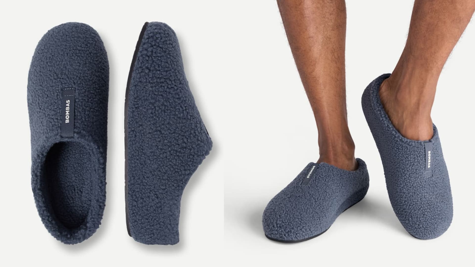 A pair of sherpa house slippers. 