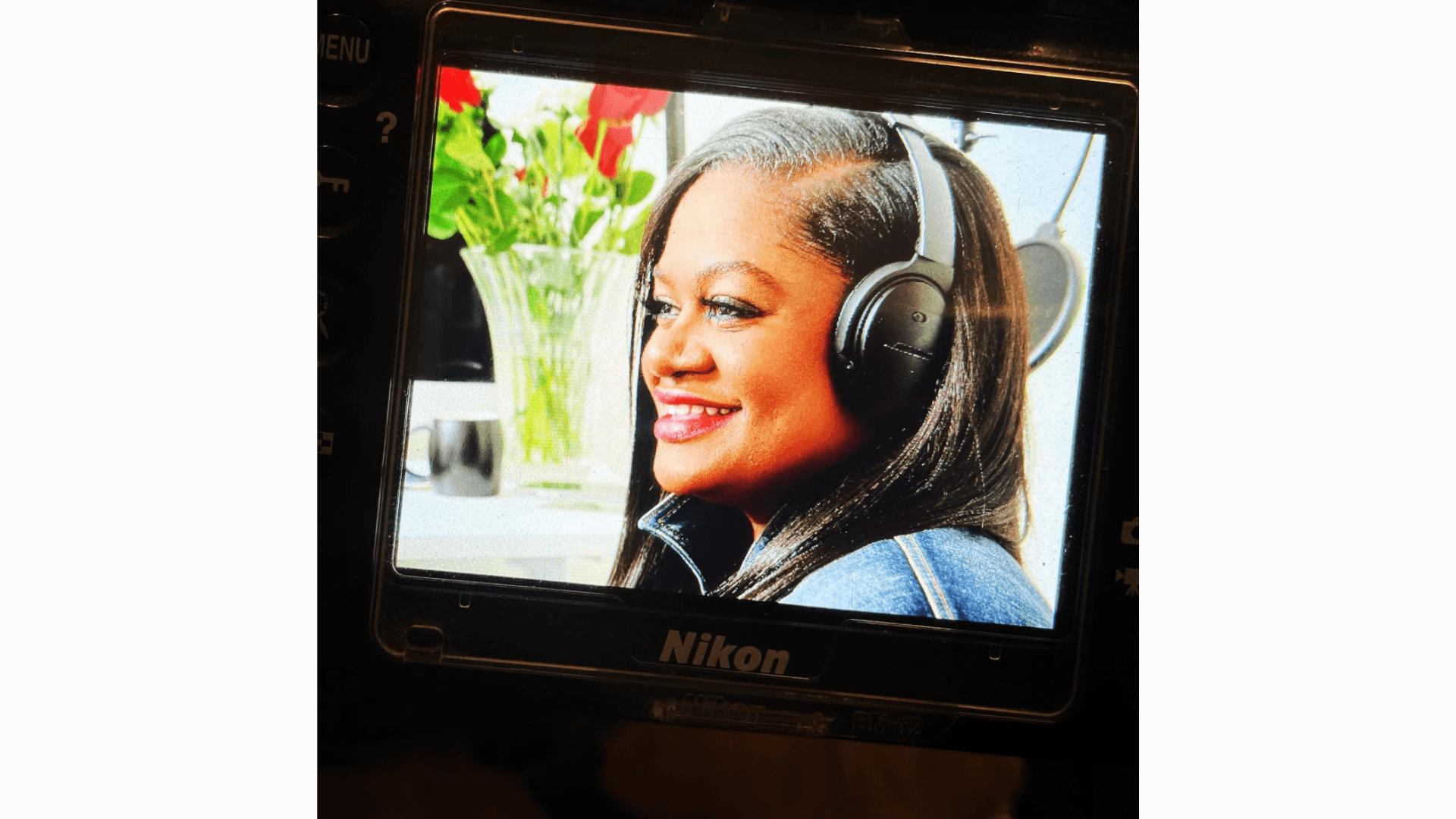 Kathryn Finney recording her podcast.