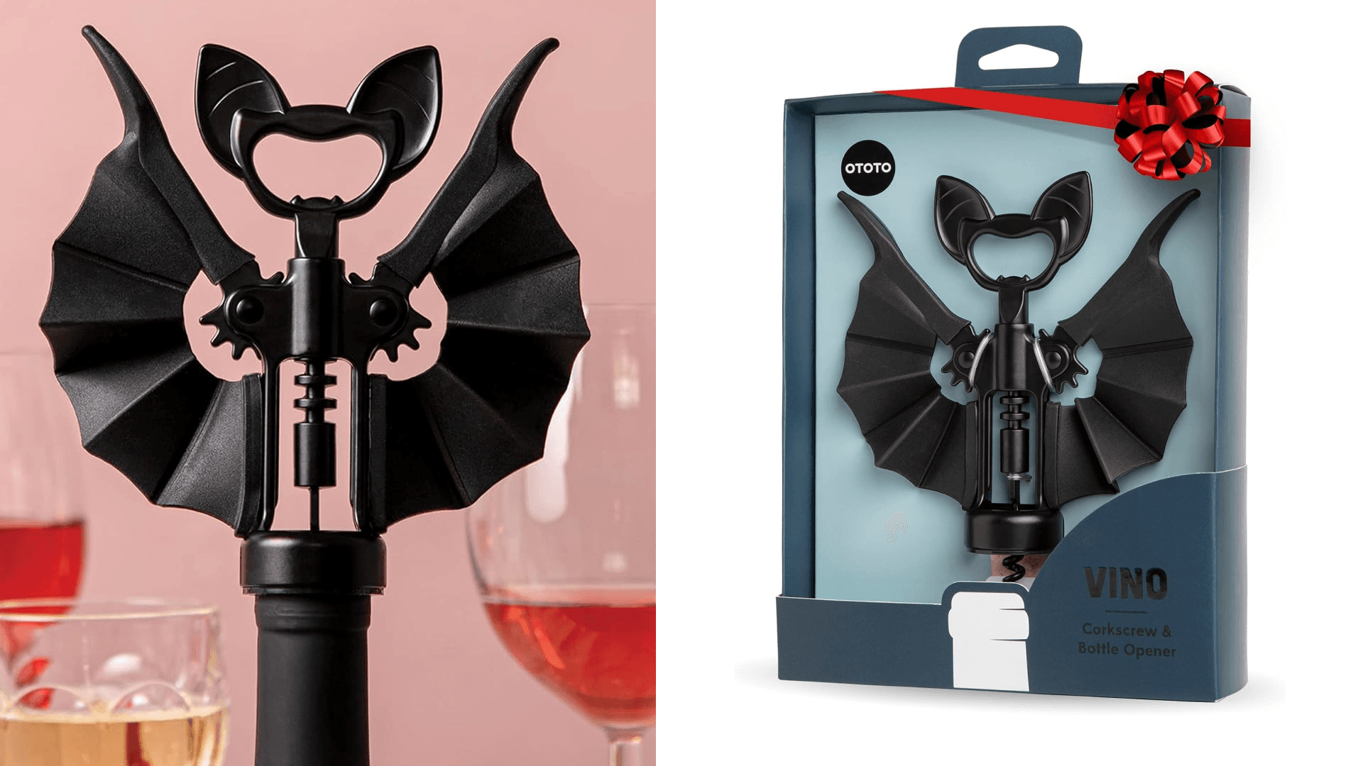 OTOTO Vino Spooky Bat 2-in-1 Wine & Beer Opener, Corkscrew & Bottle Opener - Goth Wine Accessories & Gifts for Wine Lovers