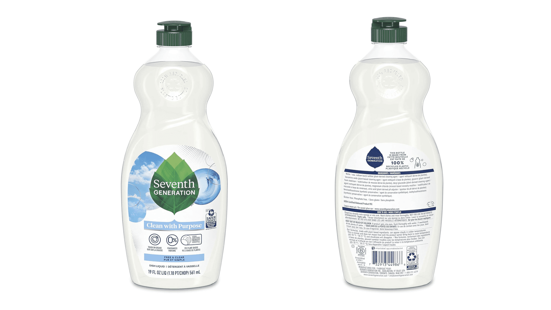 Seventh Generation Dish Liquid Soap Free & Clear liquid soap Dishwashing Soap Dish Soap for sensitive skin 19 oz