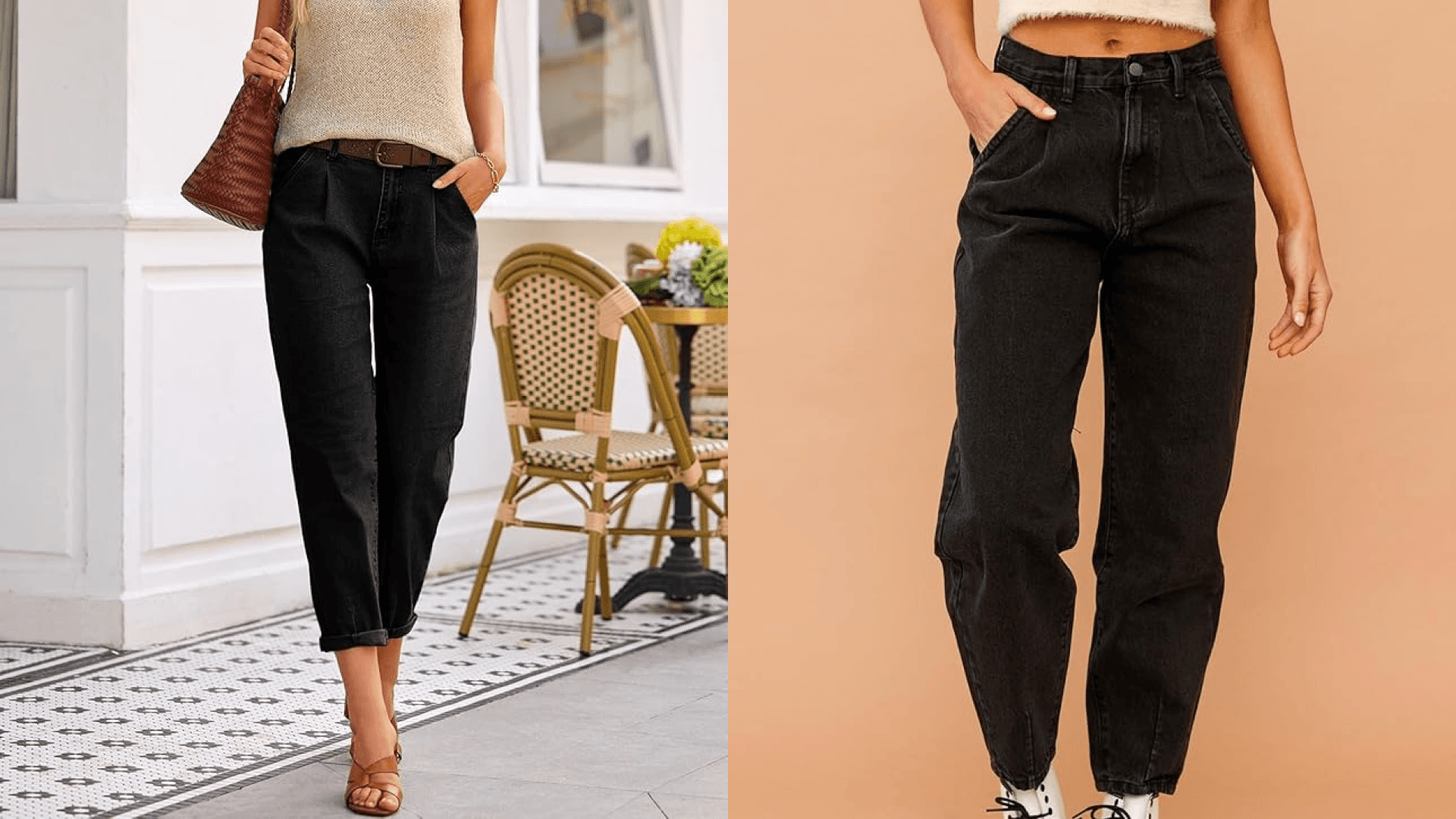 Astylish Black Jeans for Women High Waisted Baggy Boyfriend Mom Cropped Denim Pants Black Size 4