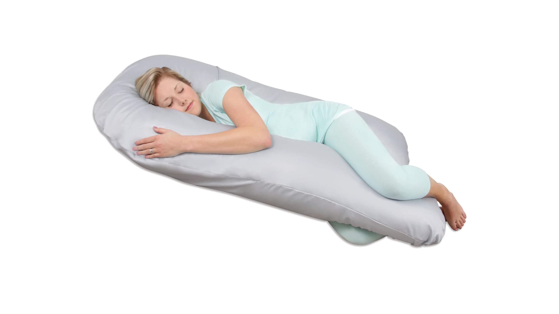 Leachco Back 'N Belly® Supreme Contoured Pregnancy/Maternity Body Pillow with a 100% Cotton, Zippered Removable Cover, Peaceful Gray