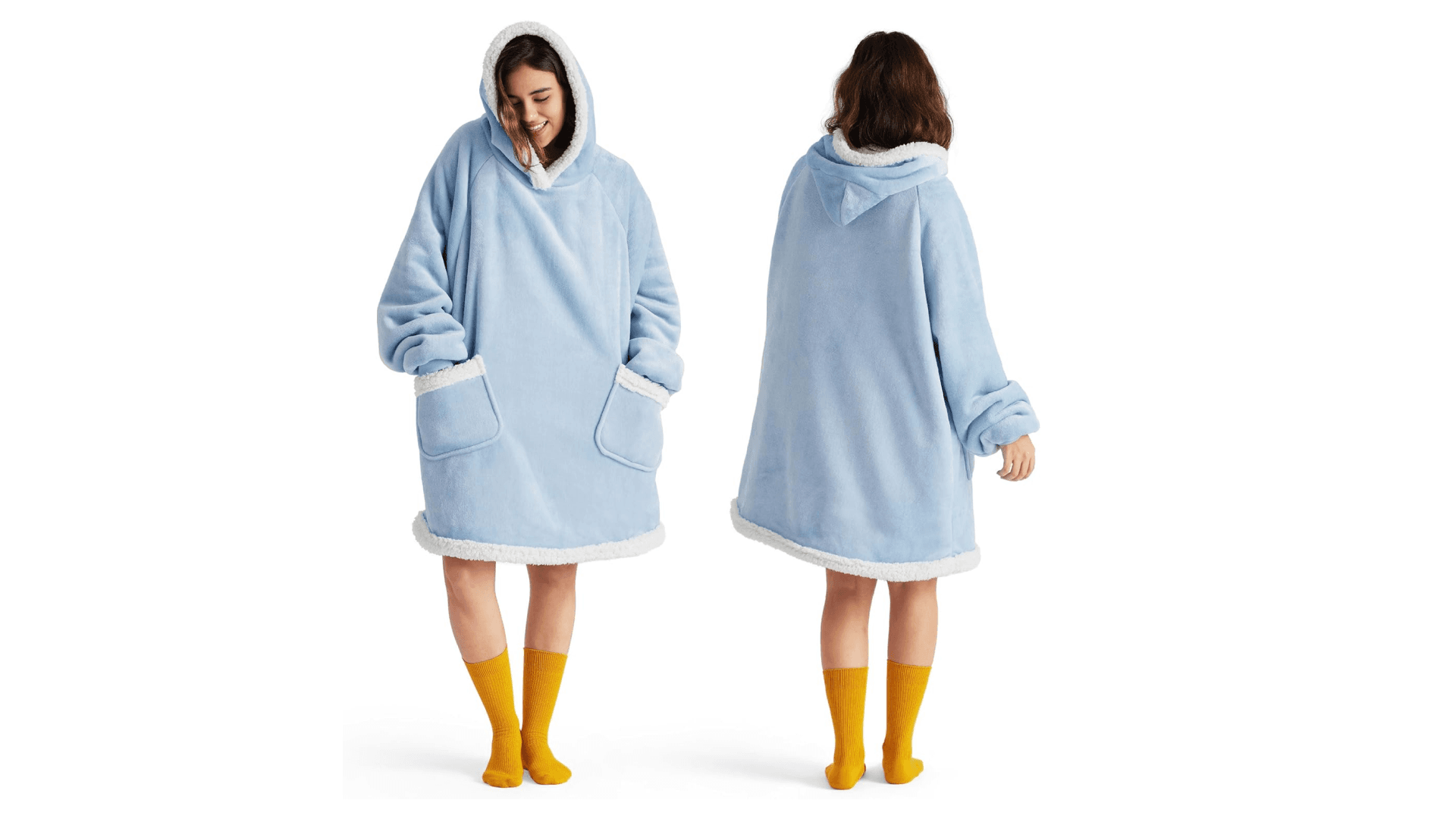 Bedsure Blanket Hoodie, Wearable Blanket for Adults & Kids as Birthday Gifts for Women Men, Father Day Gifts for Mom Dad Hoodie, Sky Blue, Small