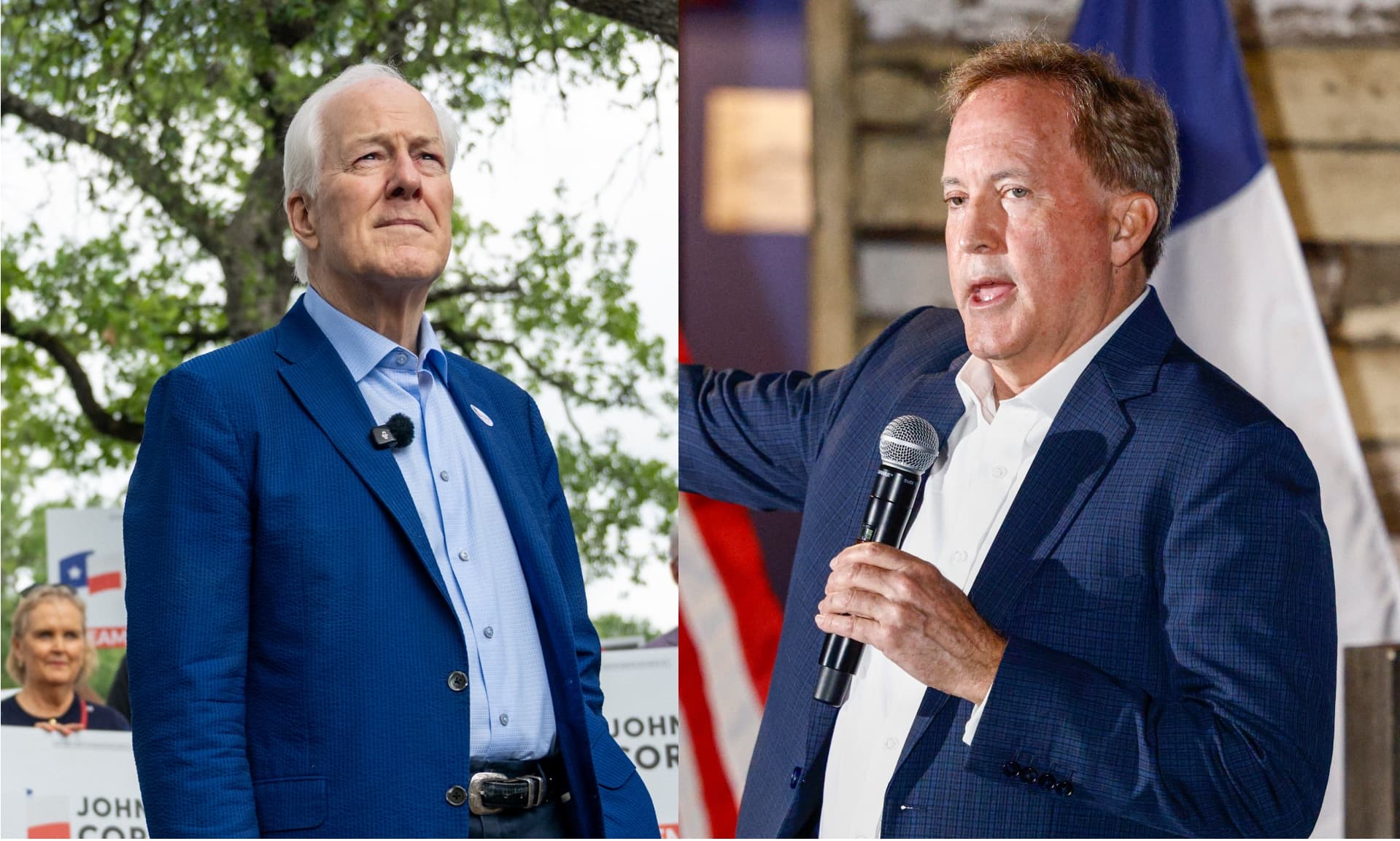 Side-by-side photos of John Cornyn and Ken Paxton 