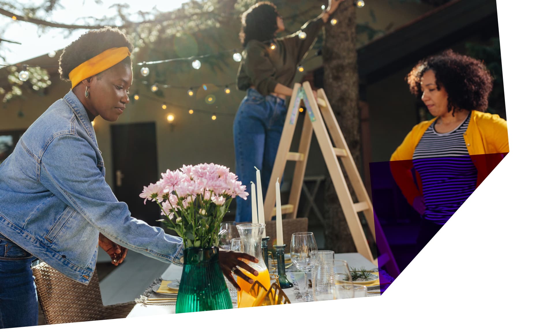 stock image of women planning an outdoor party