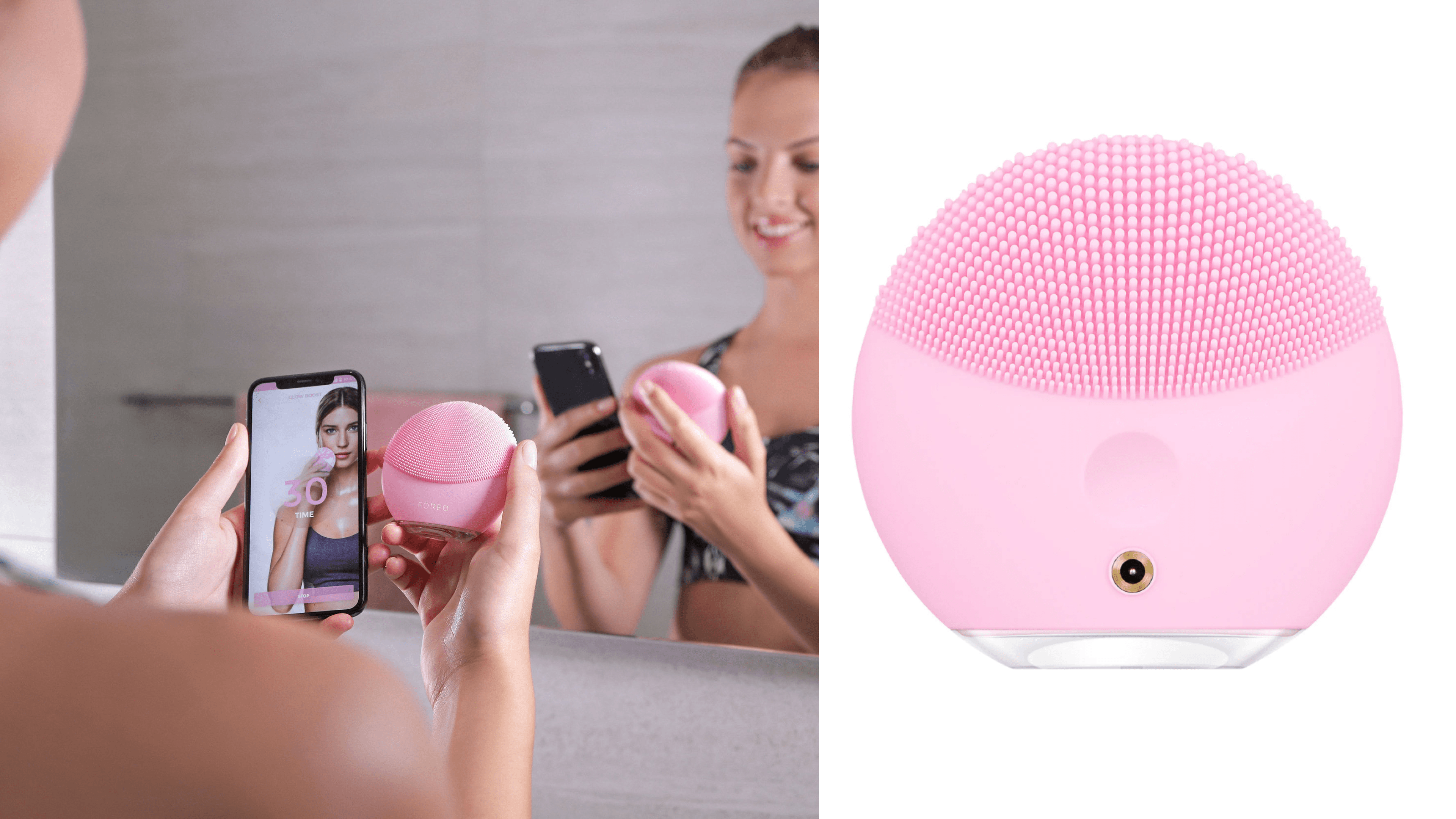 textured battery powered face cleanser with silicone grooves