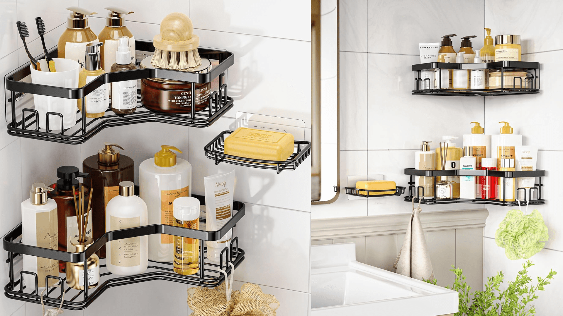 MAXIFFE Shower Caddy Organizer, 3-Pack Corner Shower Caddy Organizer Shelves Storage Rack Accessories for Bathroom Countertop Home Decor Set, Black