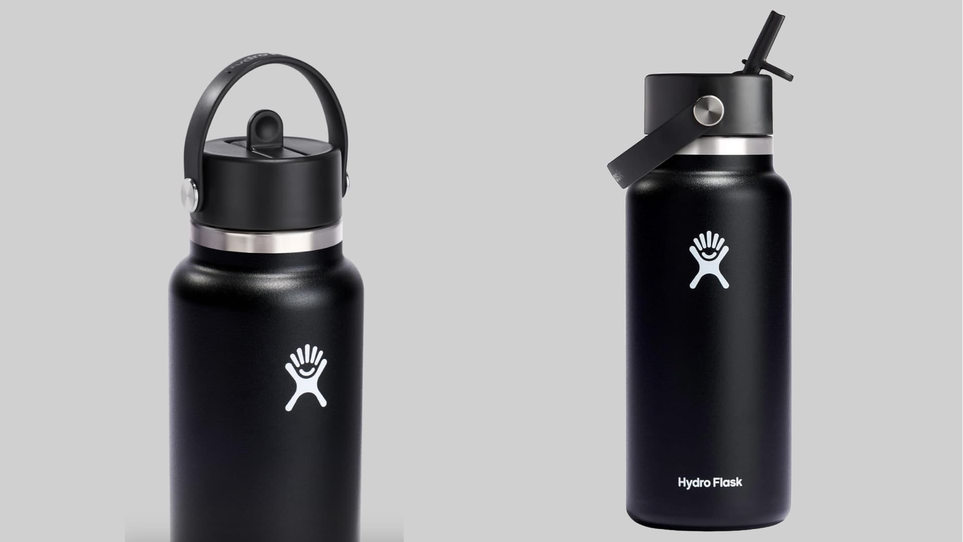 A hydro flask water bottle with a wide straw 
