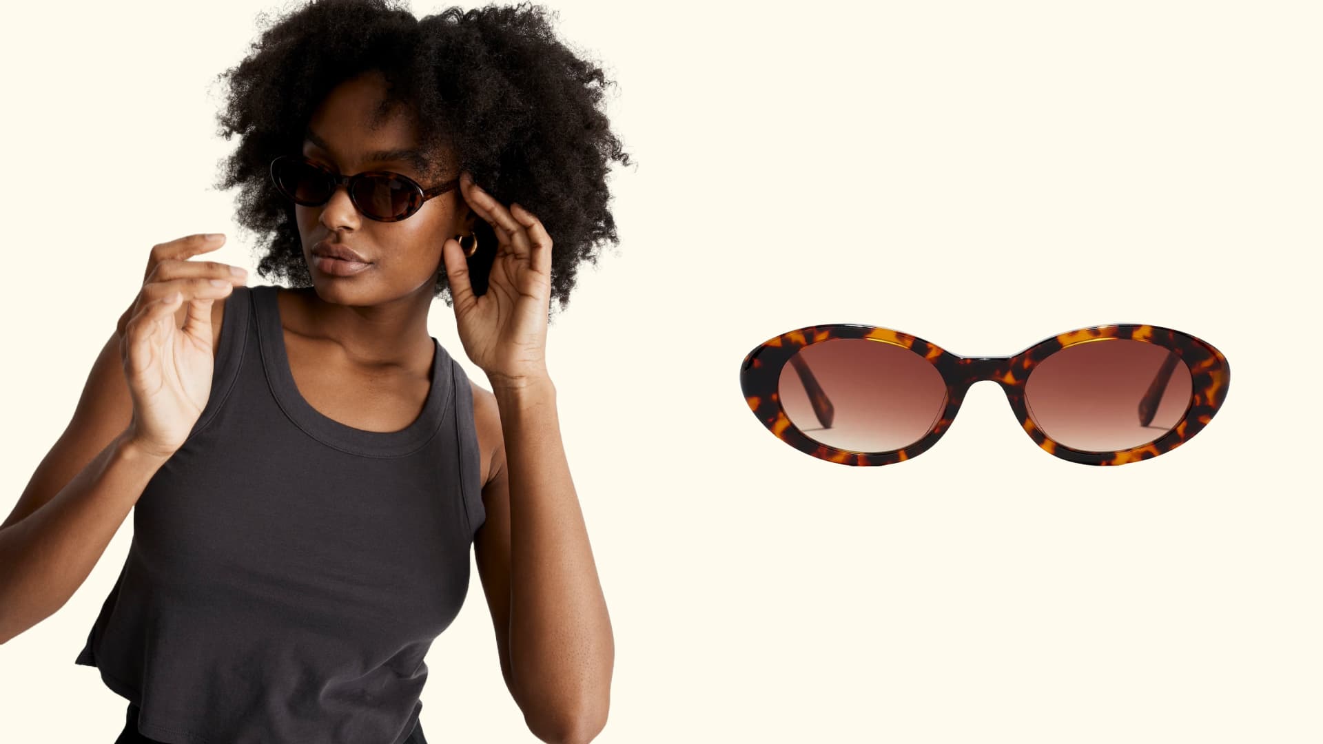 A pair of '90s-inspired oval sunglasses. 