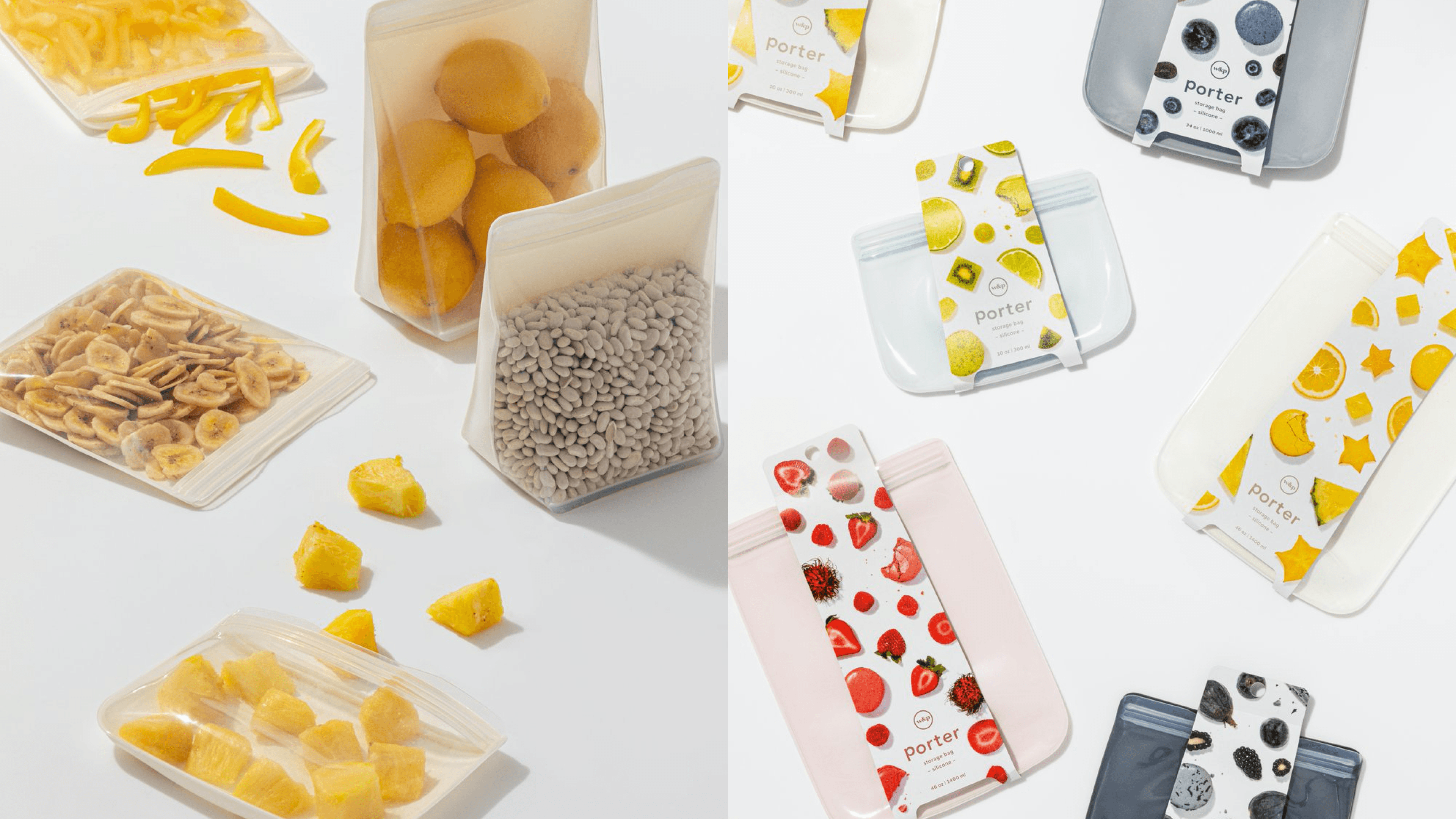 reusable silicone bags for leftovers, makeup, and random items