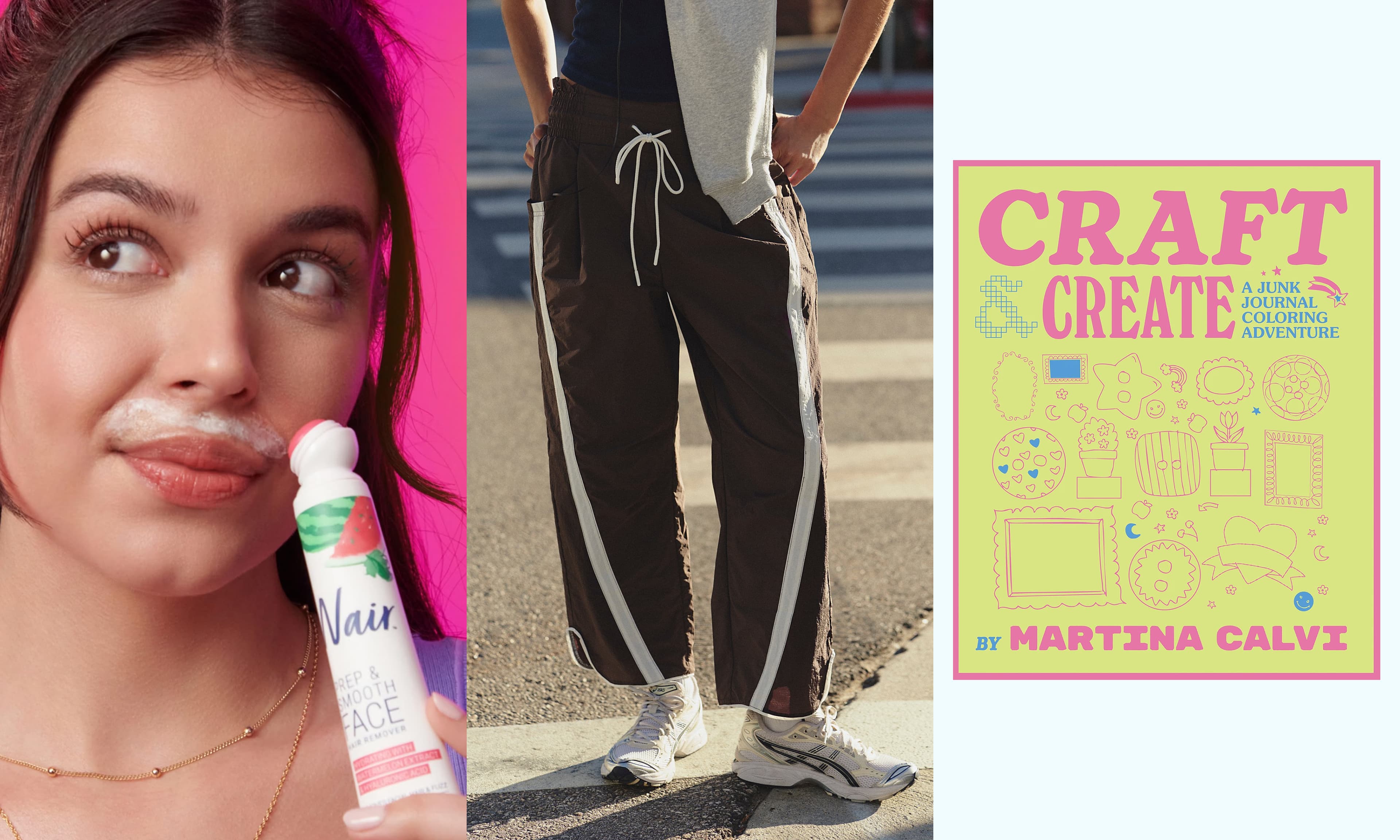 Nair, track pants, coloring book