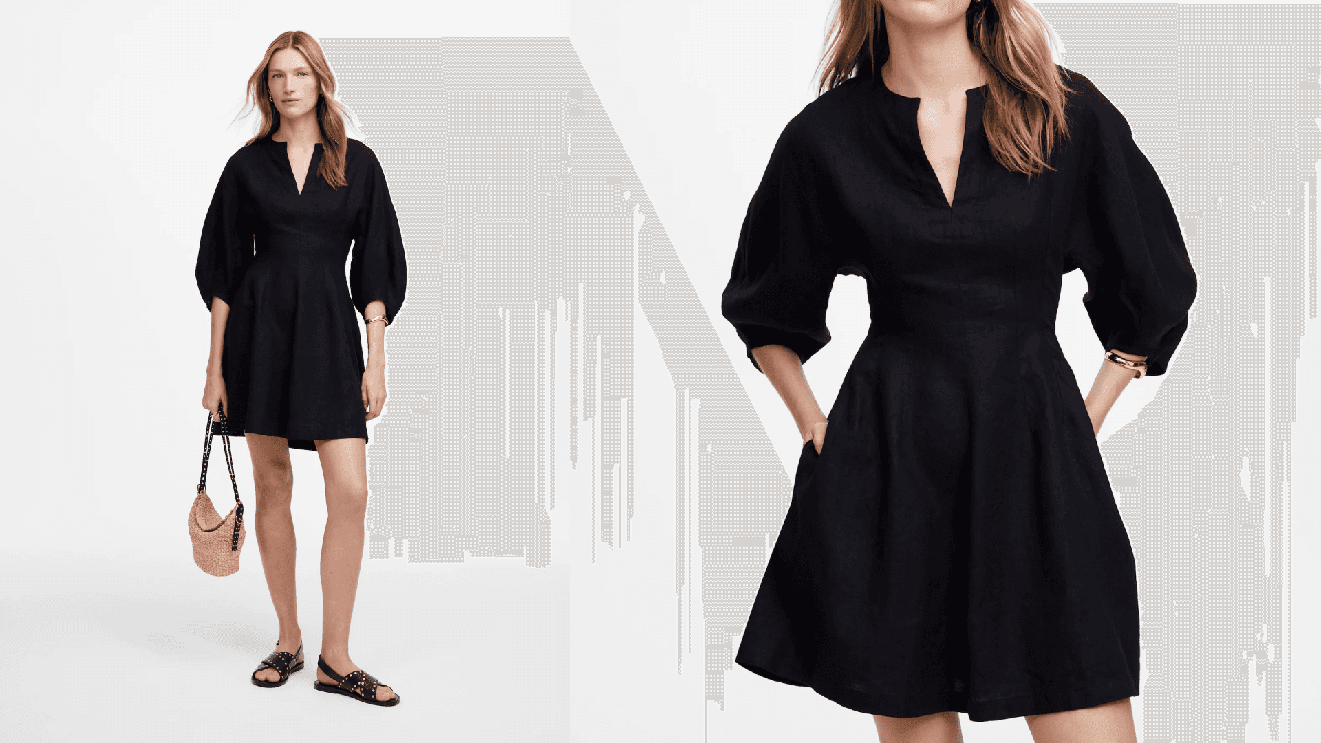 linen dress with bubble sleeves