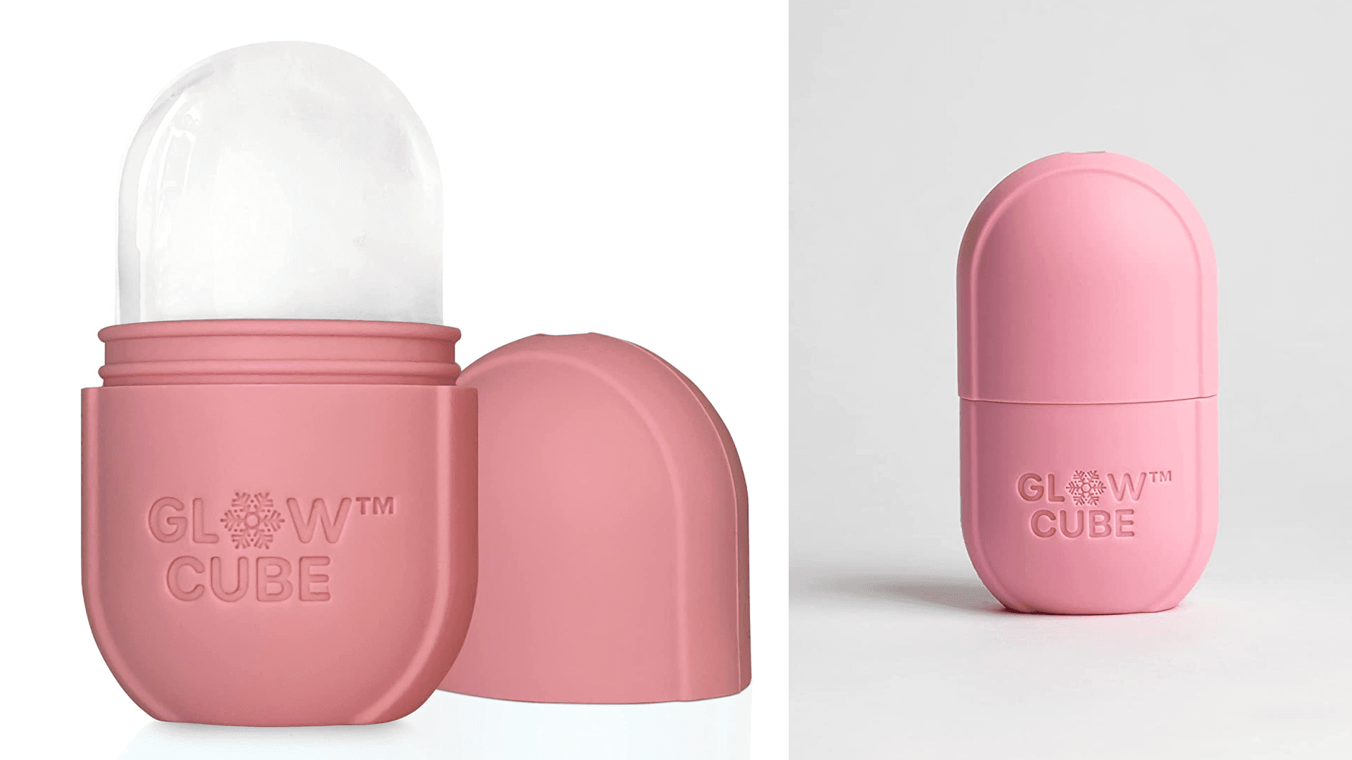 Glow Cube Ice Roller For Face Eyes and Neck To Brighten Skin & Enhance Your Natural Glow/Reusable Facial Tool to Tighten & Tone Skin & De-Puff The Eye Area (Pastel Pink)