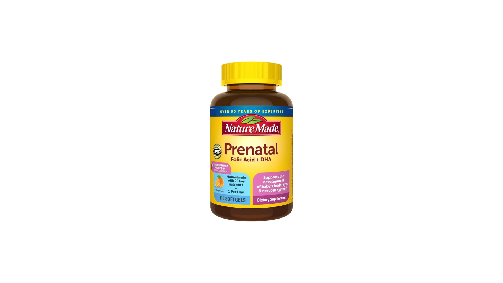 Nature Made Prenatal with Folic Acid + DHA, Prenatal Vitamin and Mineral Supplement for Daily Nutritional Support, 110 Softgels, 110 Day Supply
