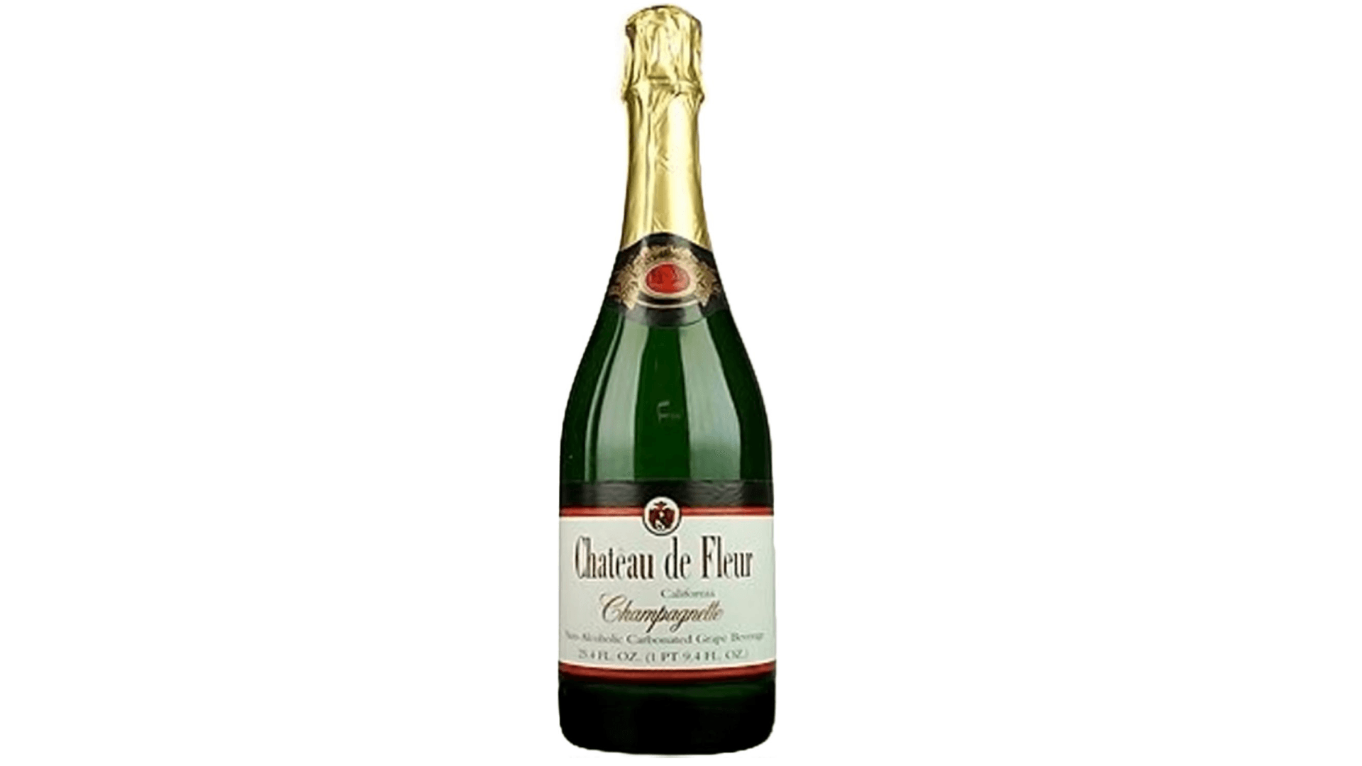 A bottle of Chateau De Fleur non-alcoholic champagne