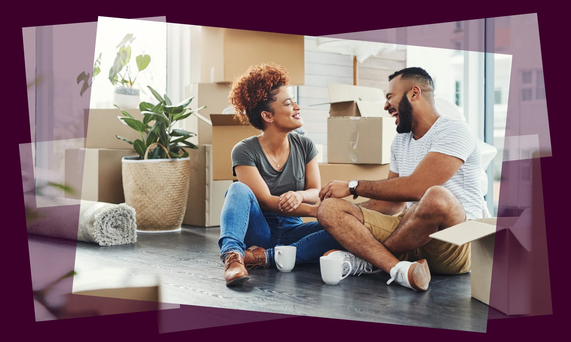 a couple with moving boxes moving in together 