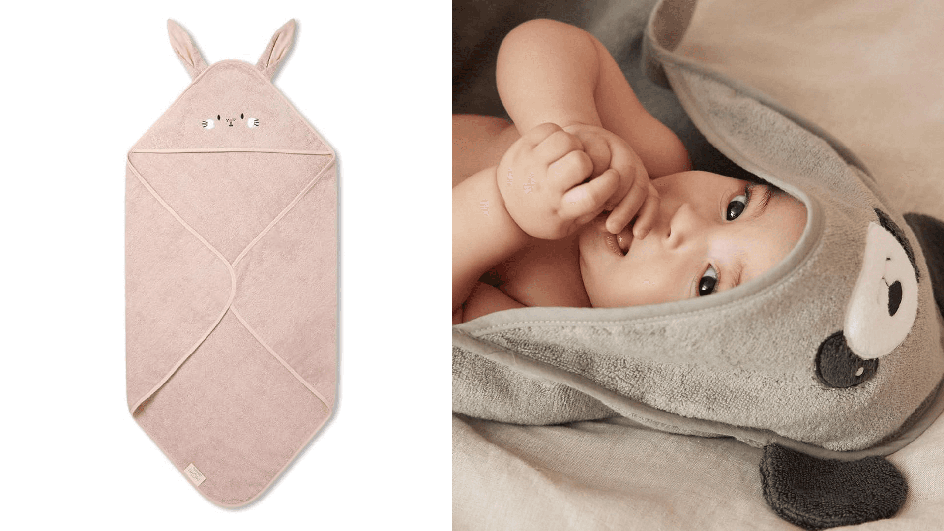 MORI Baby Hooded Bath Towel with Bunny Design in Blush - Unisex Soft Cotton Wrap Cloth for Infants and Newborns - 30 x 30”