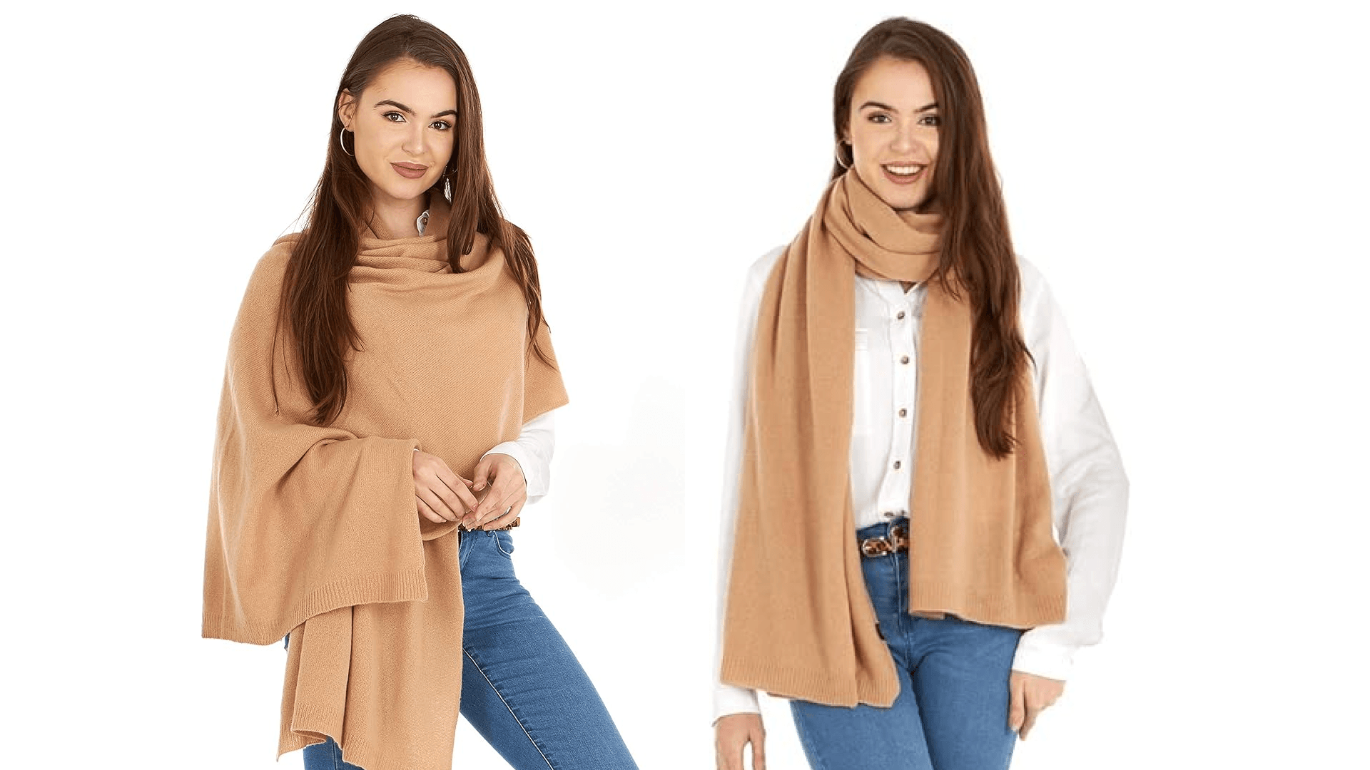 Manio Cashmere 100% Cashmere Knitted Wrap Shawl Extra Scarf Stole Camel, Large