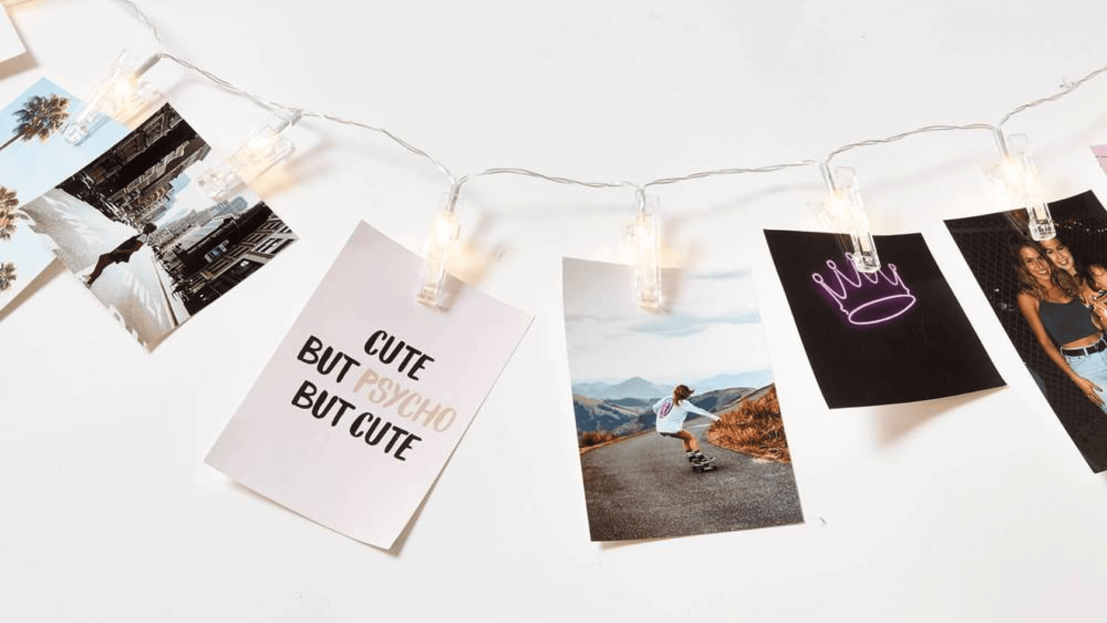 string lights with photo clips