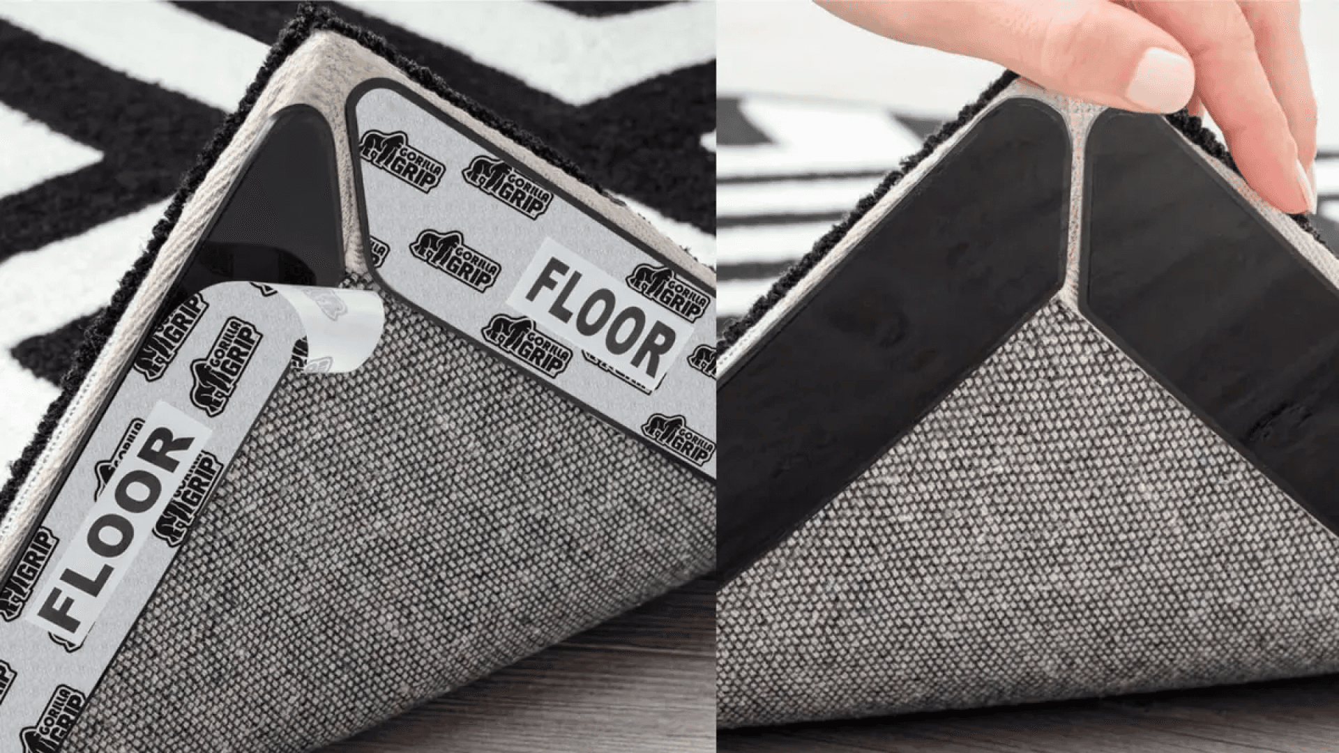 GORILLA GRIP 8 Pack Rug Gripper Pads, Keep Area Rugs Corners from Curling and Bunching, Reusable Dual-Sided Flexible Sticky Pad, Grips Floor Underlayment, Hold Carpet in Place on Hardwood Floors