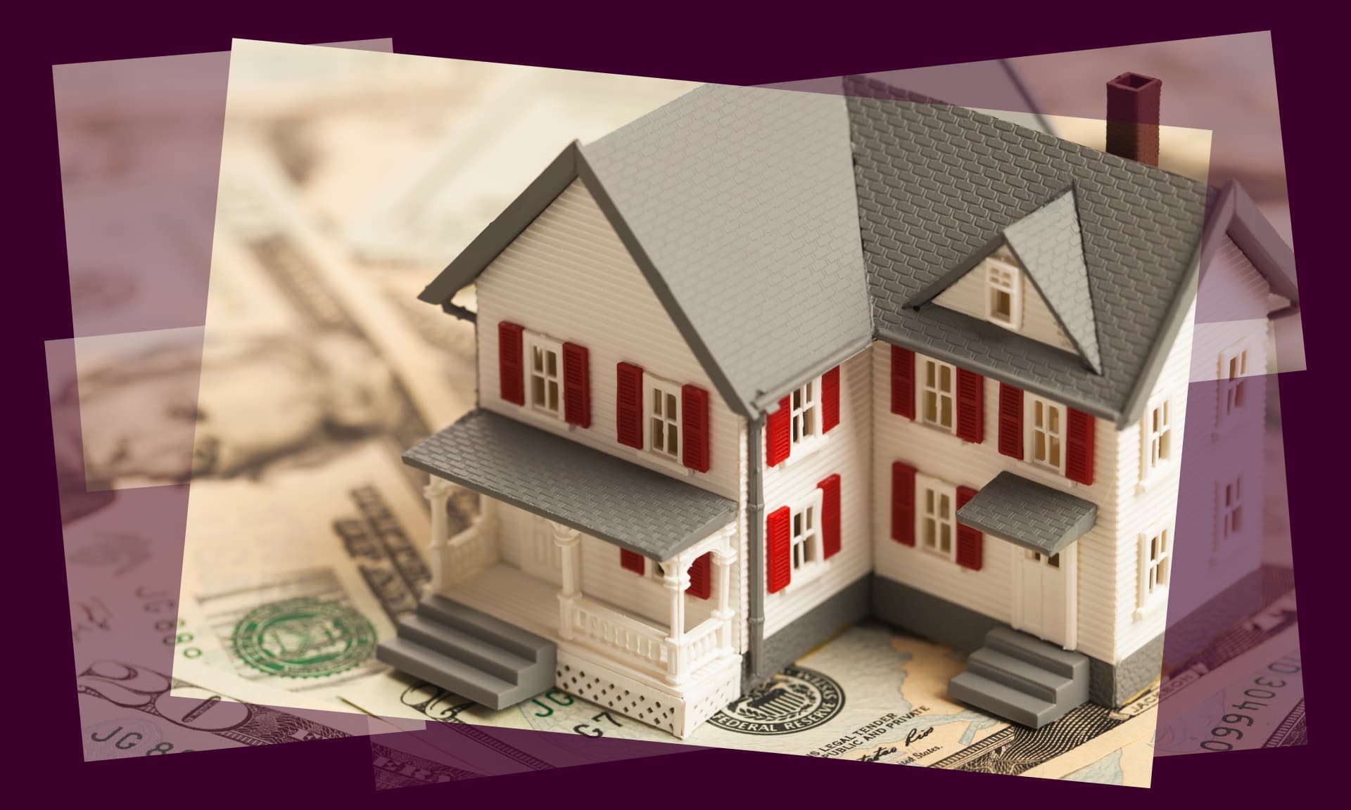 stock image of a model home sitting over cash