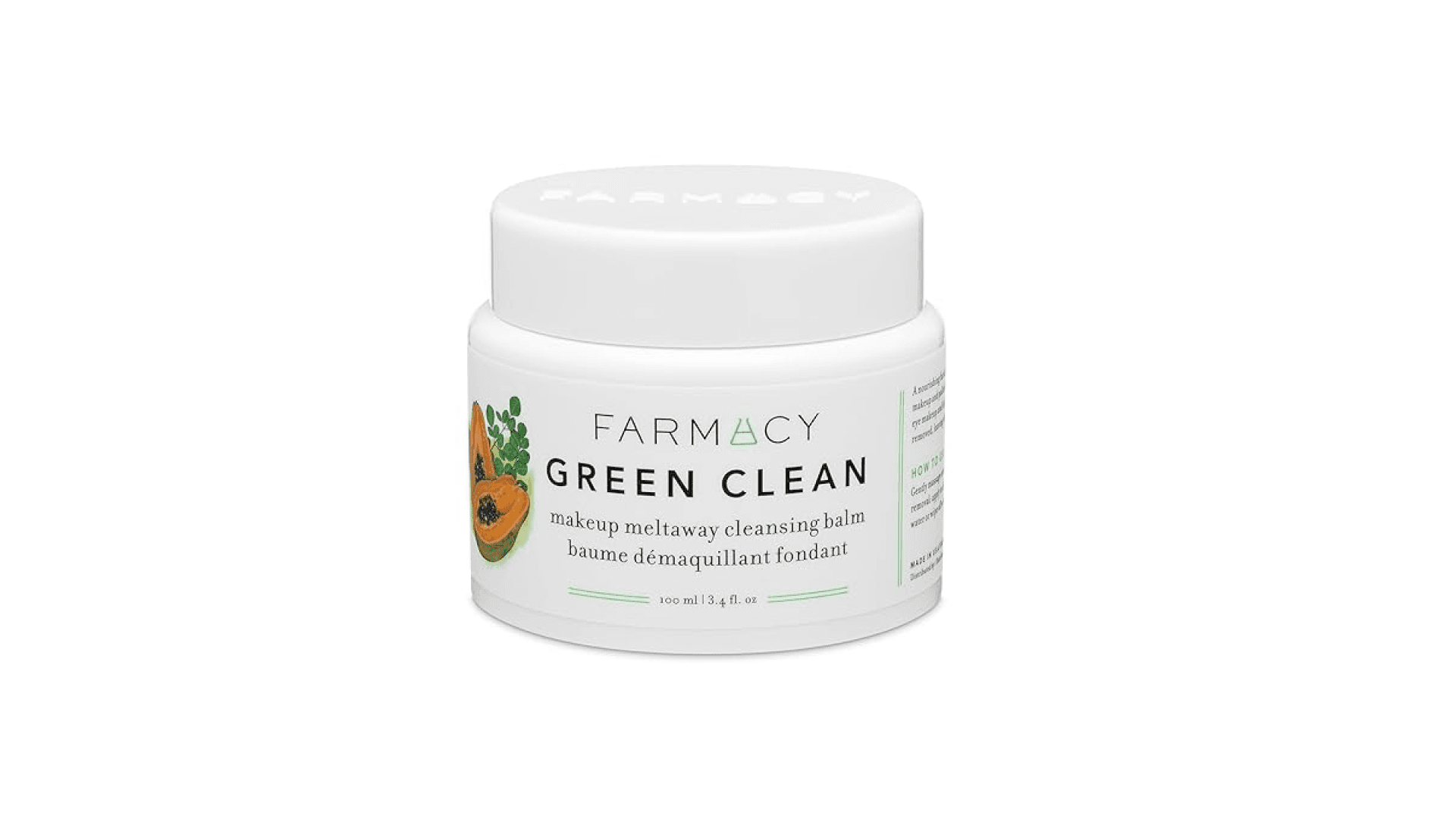 Farmacy Makeup Remover Cleansing Balm - Green Clean Waterproof Makeup Remover + Oil Based Cleanser - Gentle Exfoliating Double Cleanser - Melts From Balm to Milky Lather (100ml)