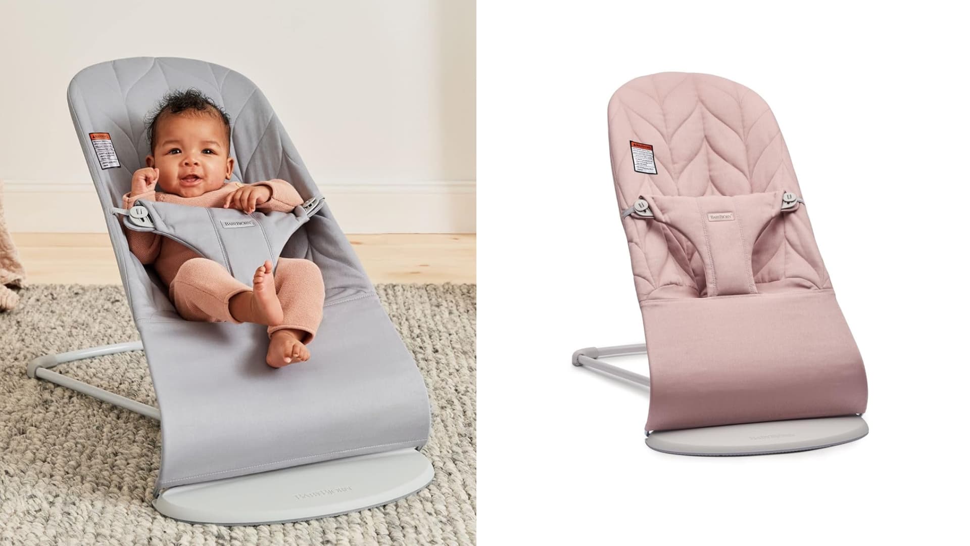 BabyBjörn Bouncer Bliss, Light Gray, Woven, Petal Quilt | 2-in-1 Adjustable Baby Bouncer Seat and Toddler Chair, Newborn to Toddler (8-29 lbs), 4 Positions, Lightweight & Portable