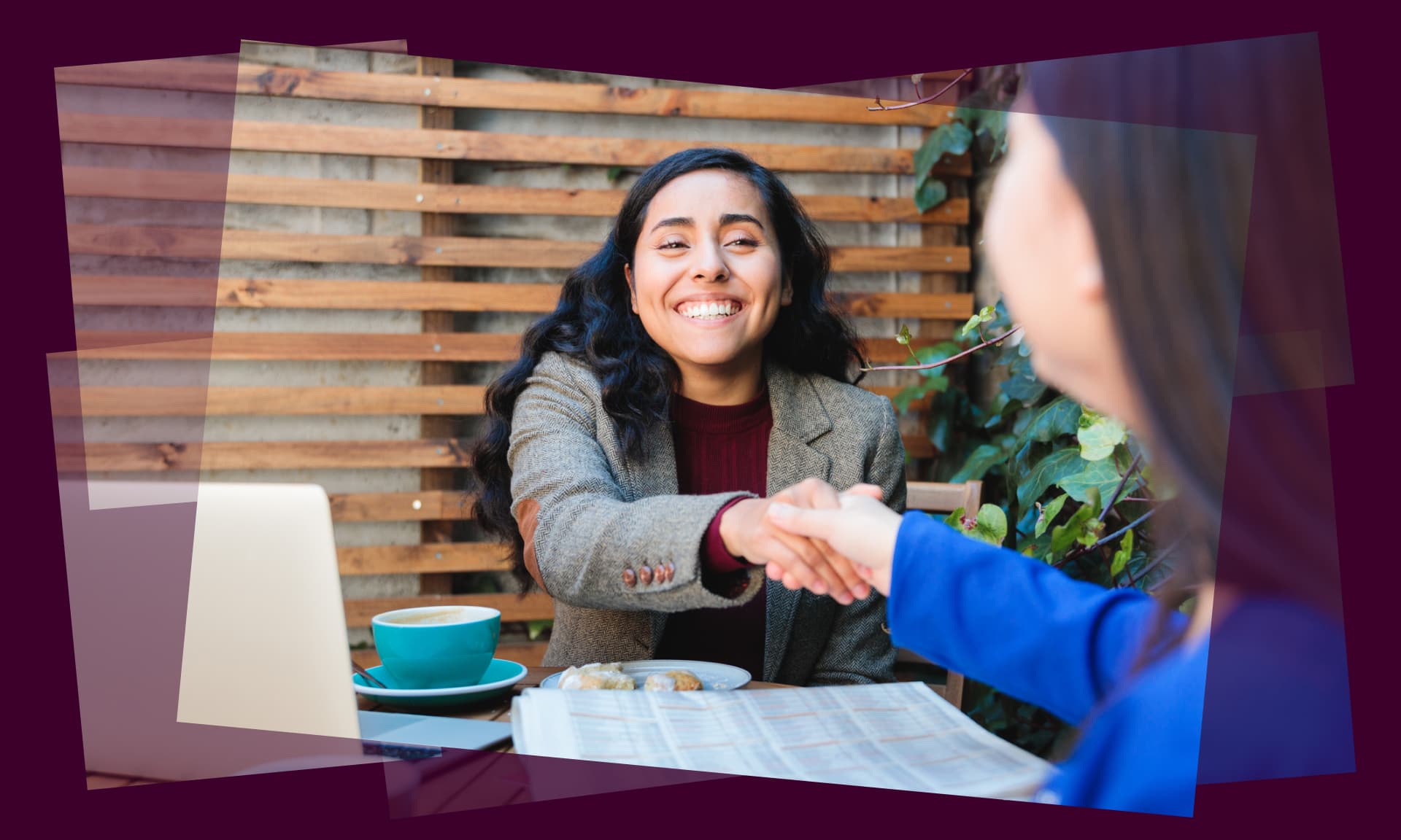 woman shaking hands with other woman stock image