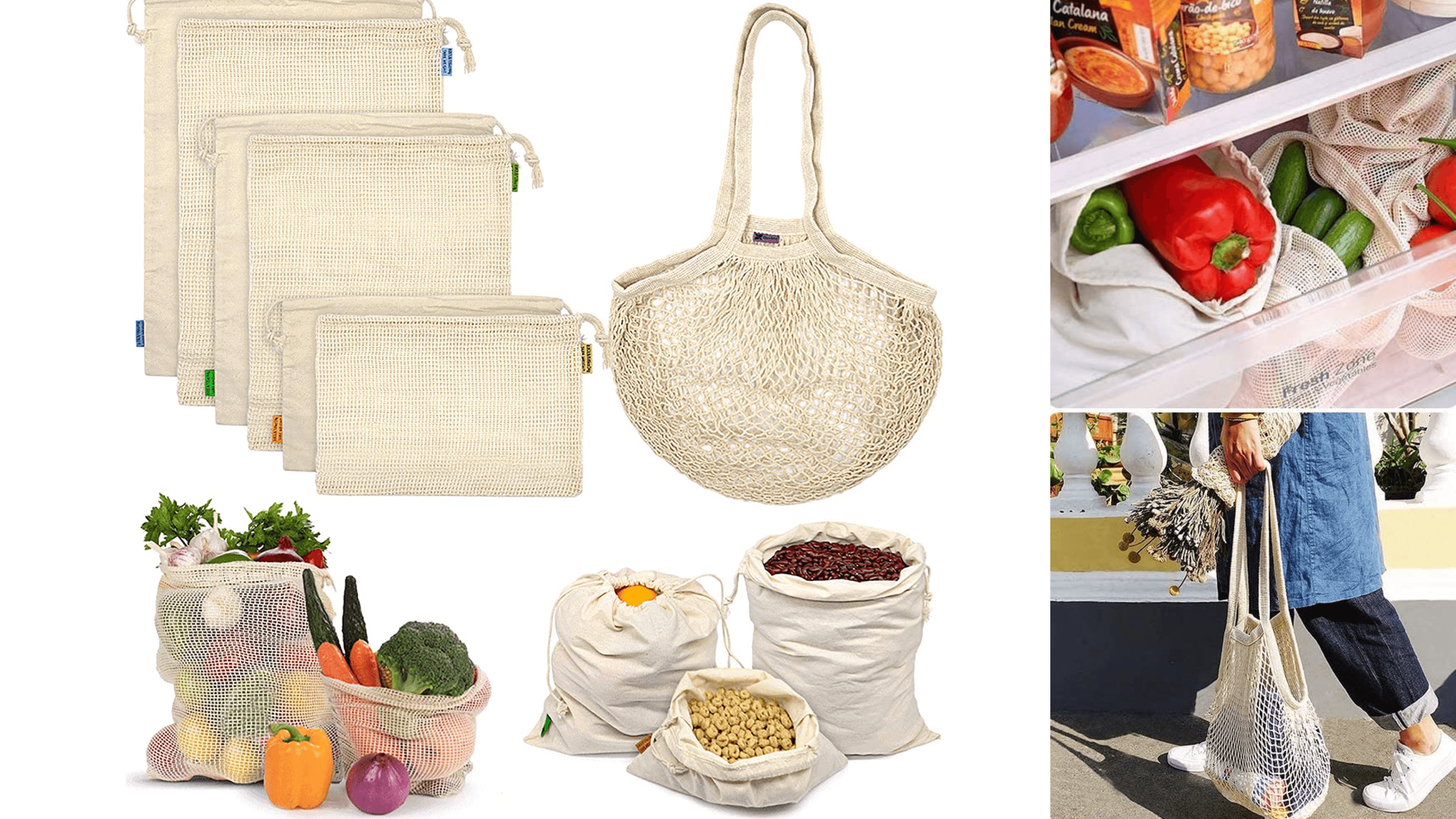 reusable cotton produce bags for groceries and grains