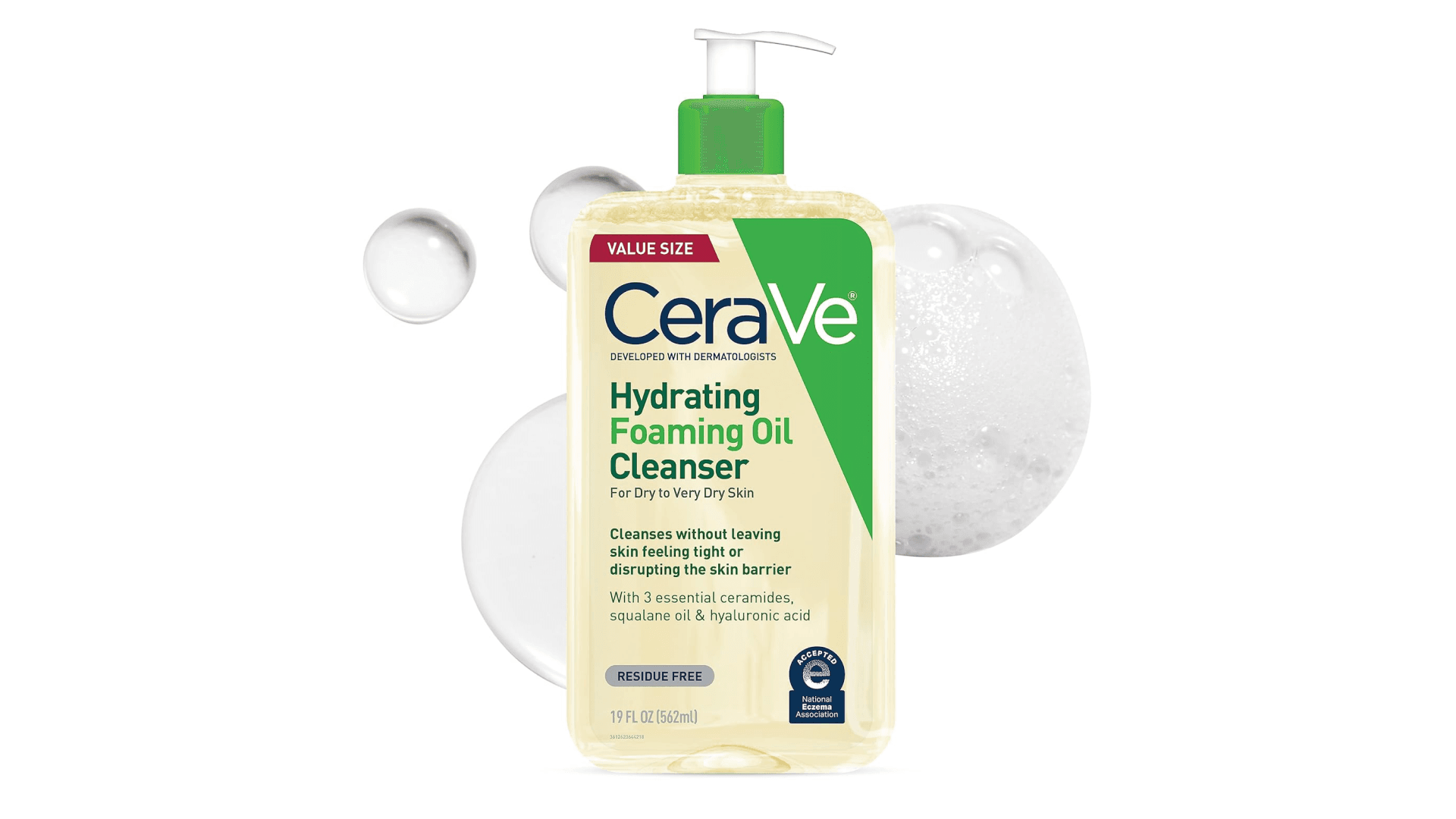 CeraVe Hydrating Foaming Oil Cleanser, Moisturizing Oil Cleanser for Face & Body, Squalane Oil + Hyaluronic Acid + Ceramides, For Dry to Very Dry Skin, Fragrance Free & Residue Free, 19 FL Oz