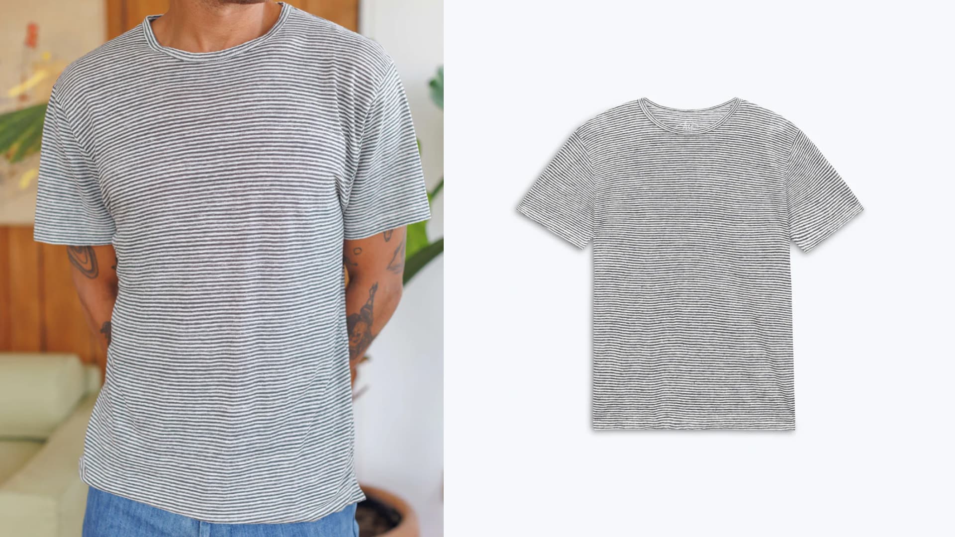 A striped short-sleeve T-shirt. 