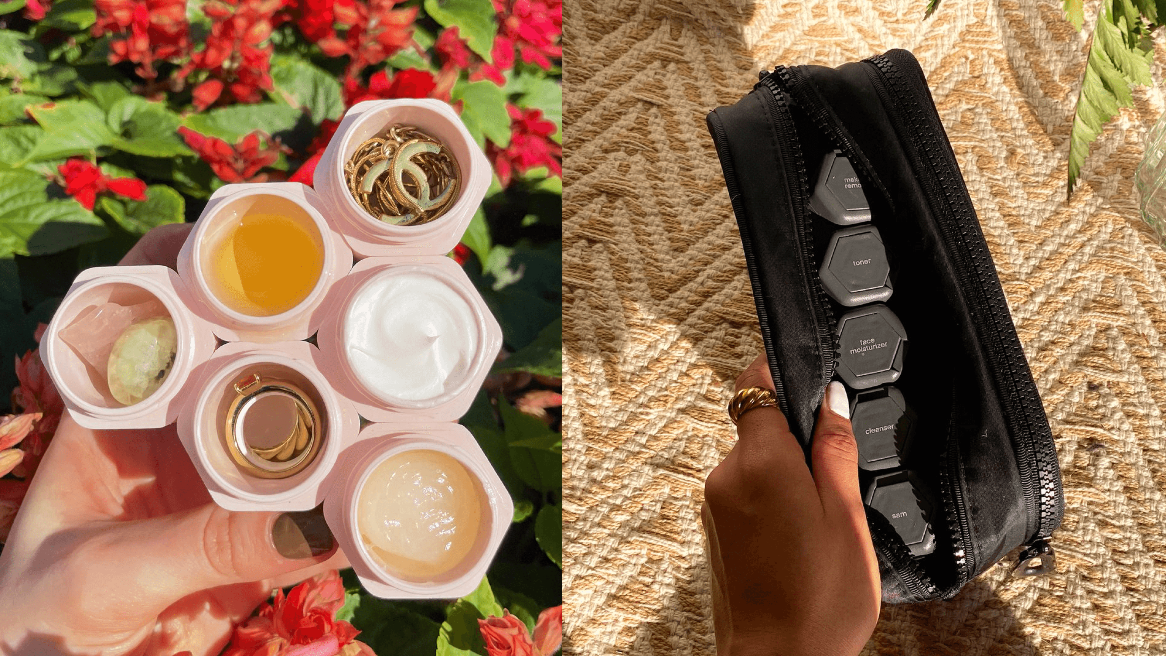 individual travel pods for serums and pills that are magnetic and can stick together