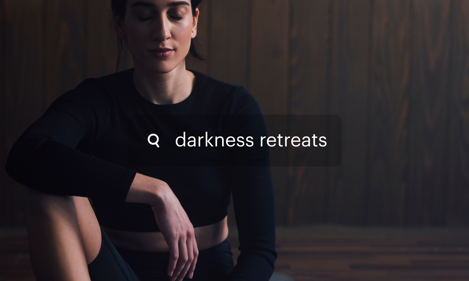 Woman in sauna with caption: darkness retreats