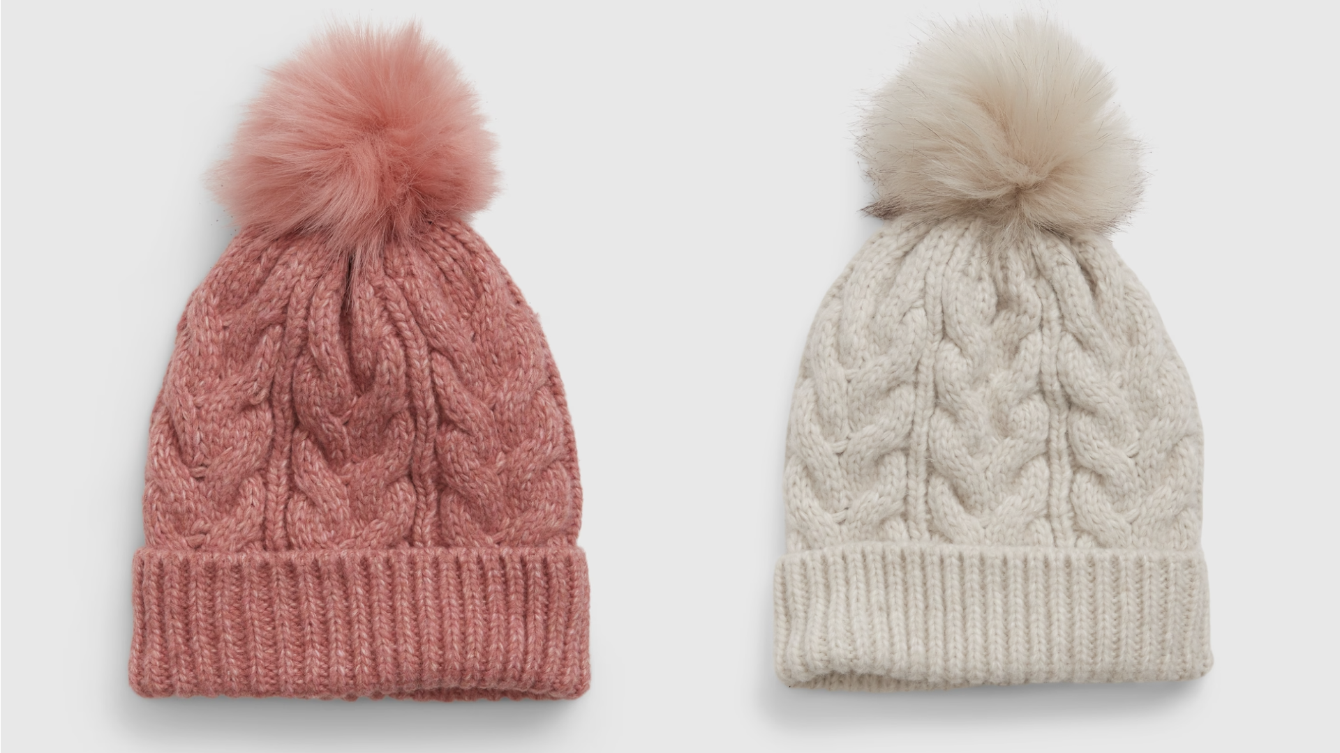 beanie with pom pom in white and pink