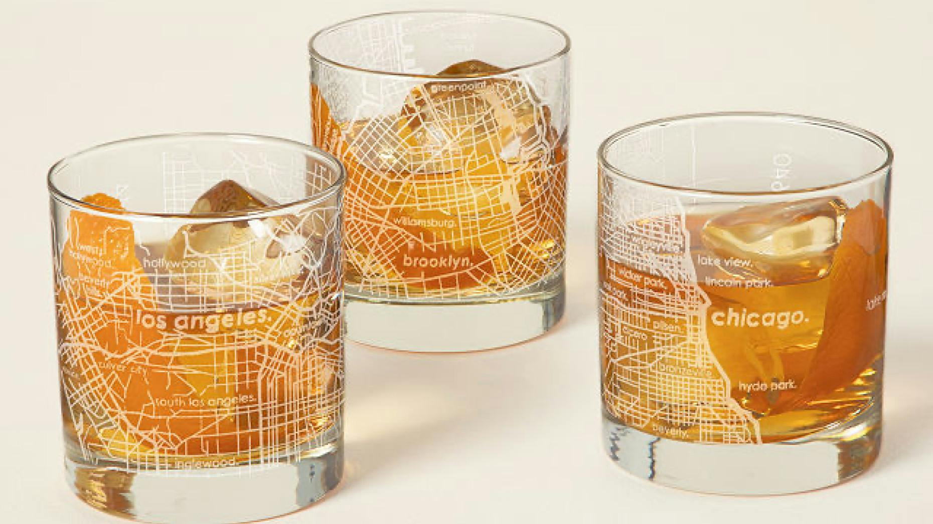 whiskey glasses etched with city map