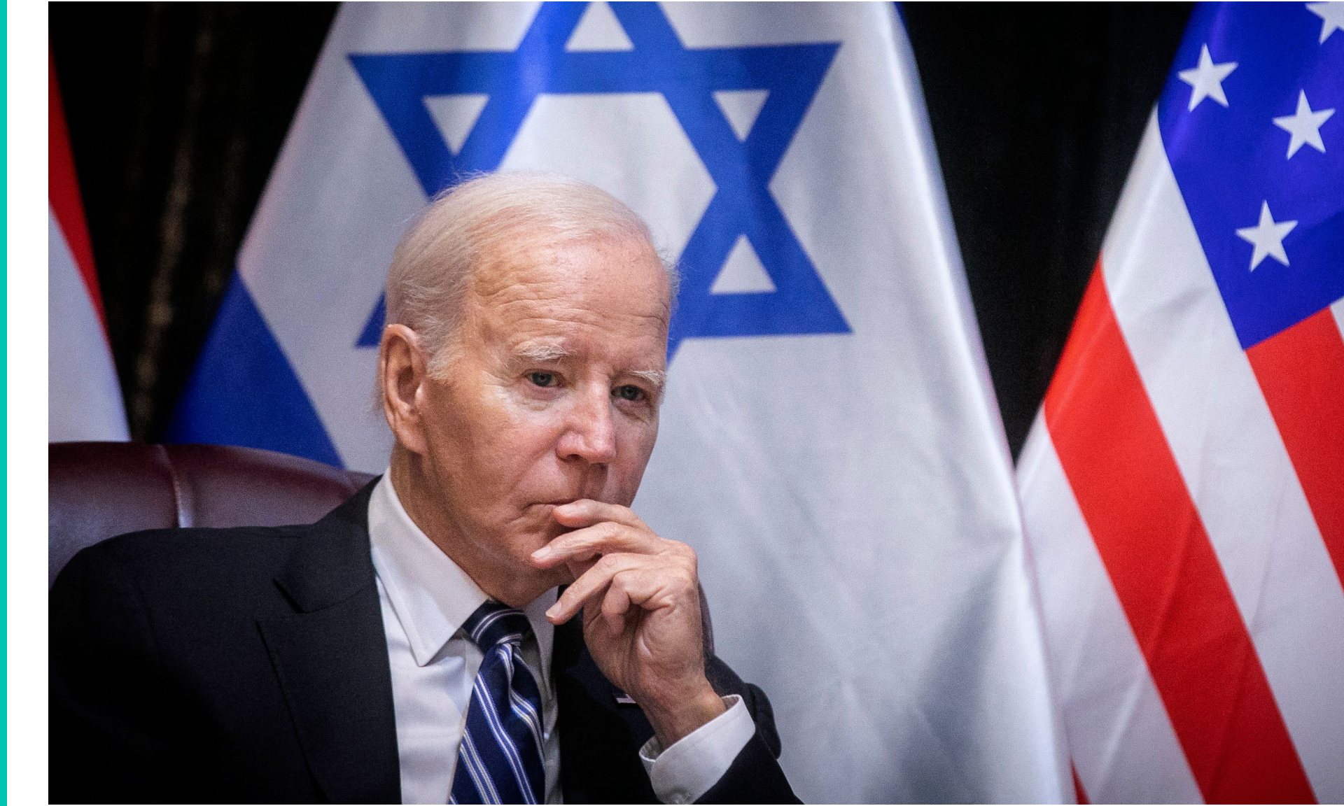 US President Joe Biden joins Israel's Prime Minister for the start of the Israeli war cabinet meeting, in Tel Aviv on October 18, 2023