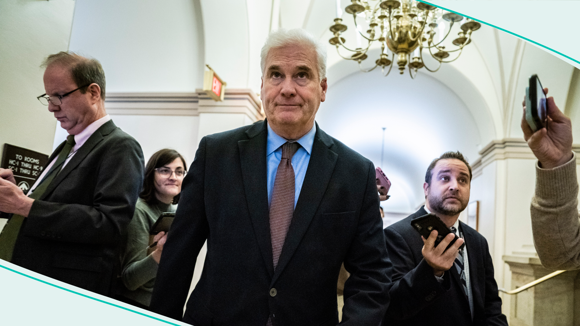 Rep. Tom Emmer, R-Minn., departs a House Republican Conference meeting