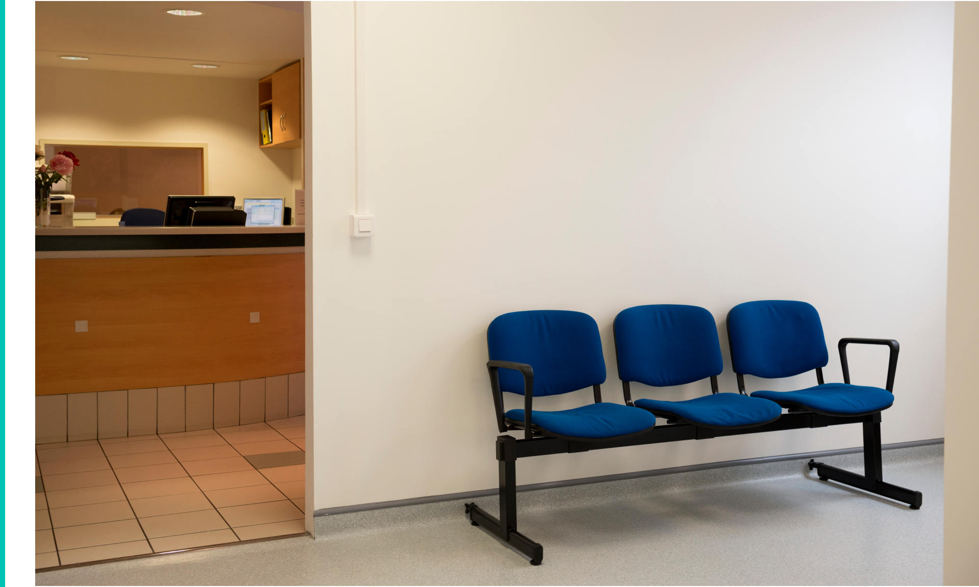 Waiting bench outside of doctor's office in hospital 