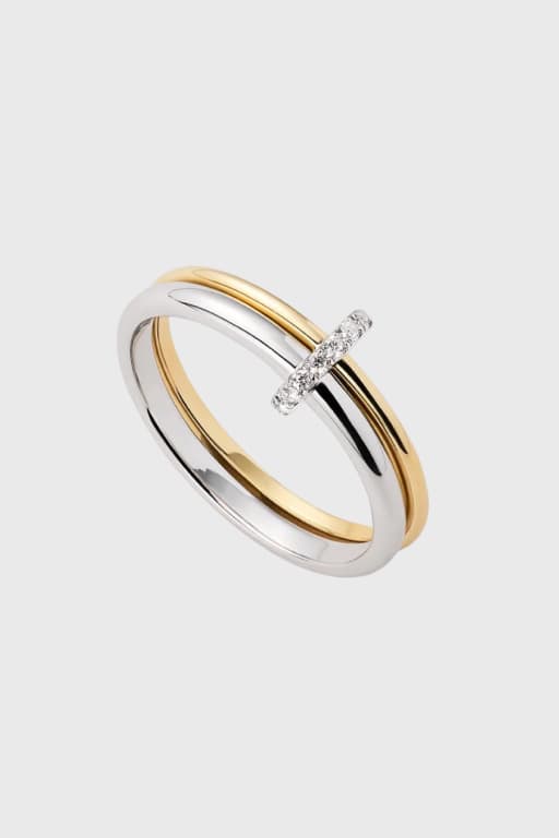 Two Tone Trio Diamond Link Ring