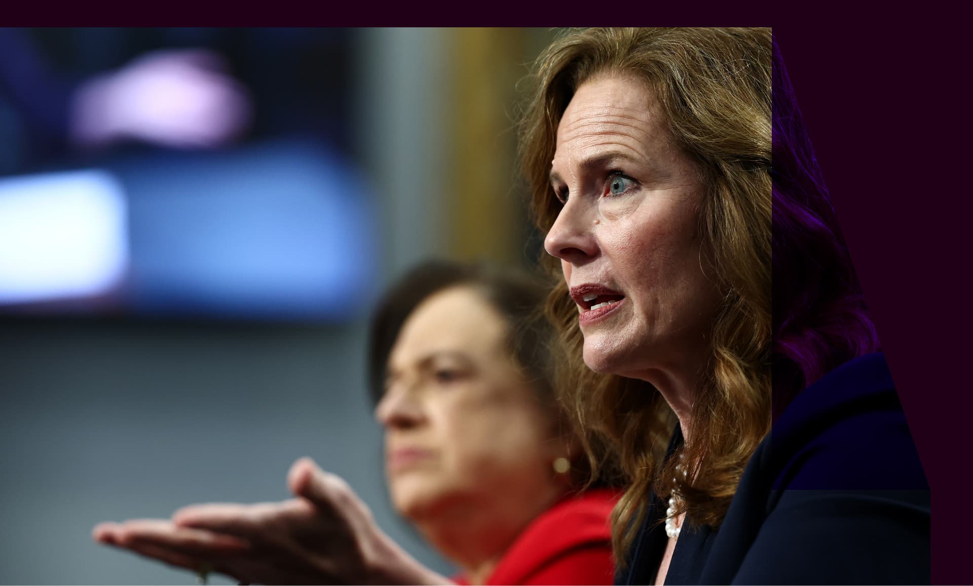 Justice Amy Coney Barrett speaks at a Congressional hearing.