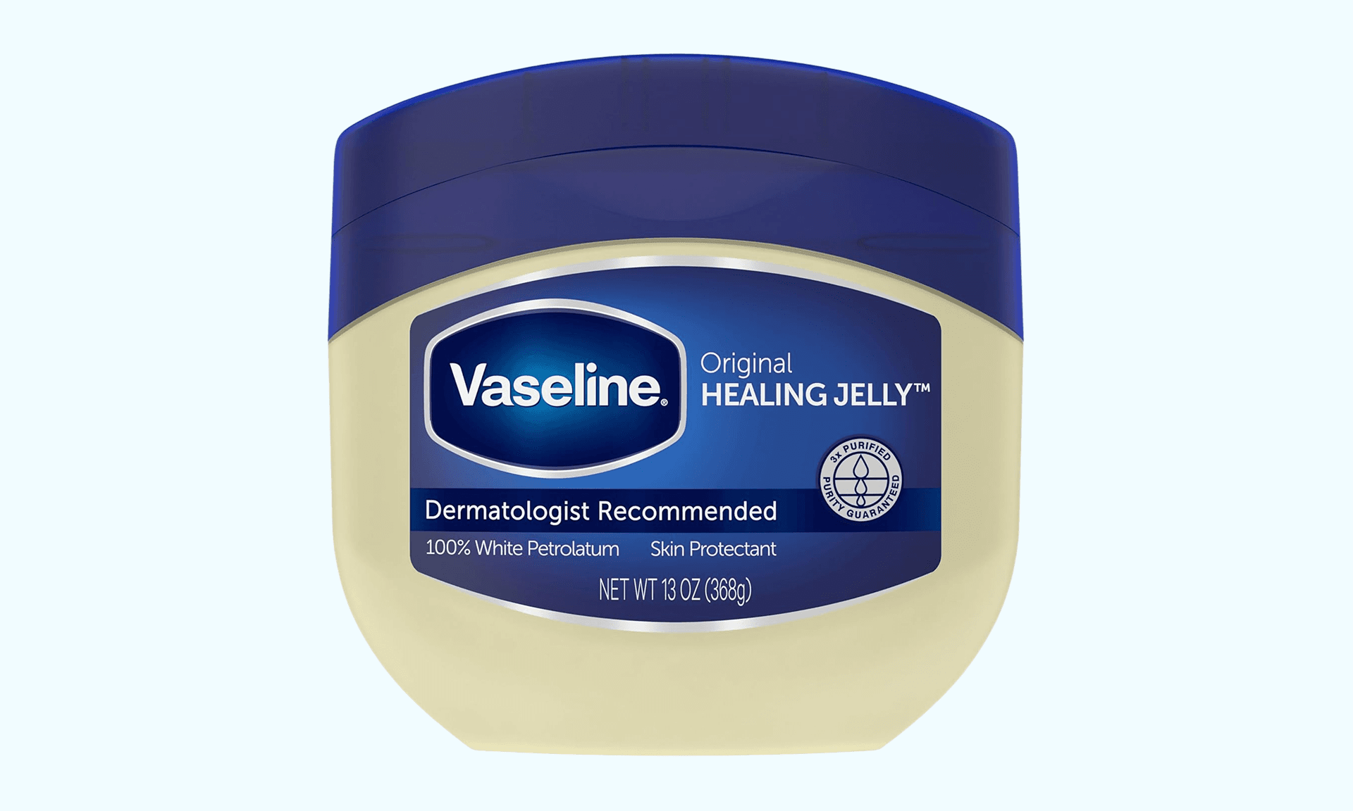 Tub of Vaseline on light blue background