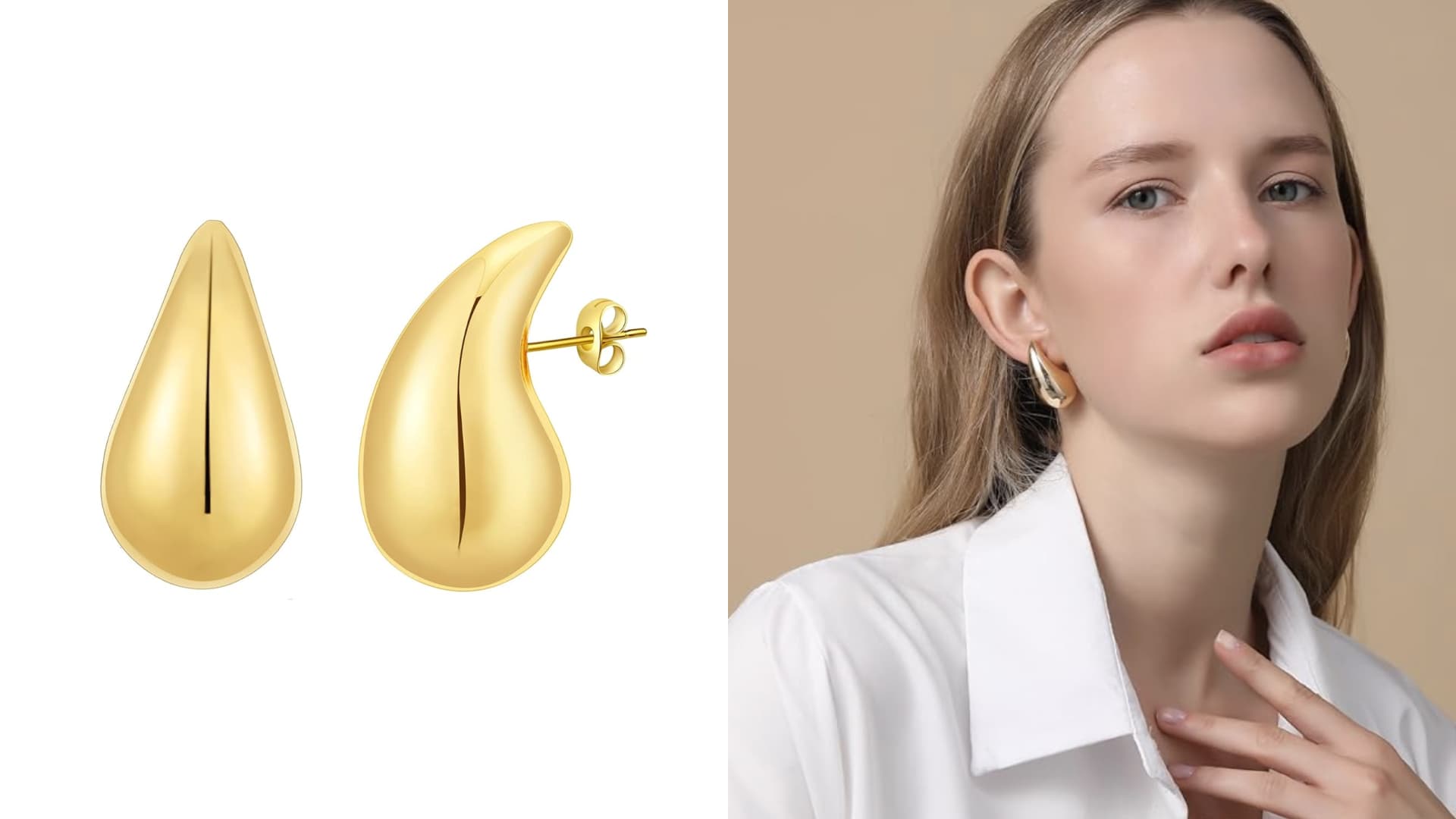 Apsvo Chunky 14K Gold Plated Hoop Earrings for Women, Lightweight Waterdrop Hollow Open Hoops, Hypoallergenic Dupes Earrings