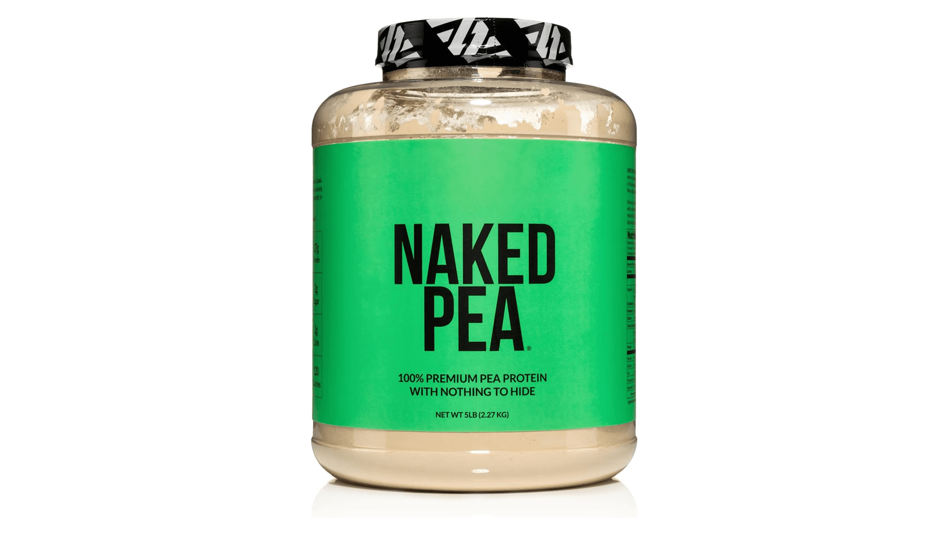 Naked Pea Protein Powder jug with green label